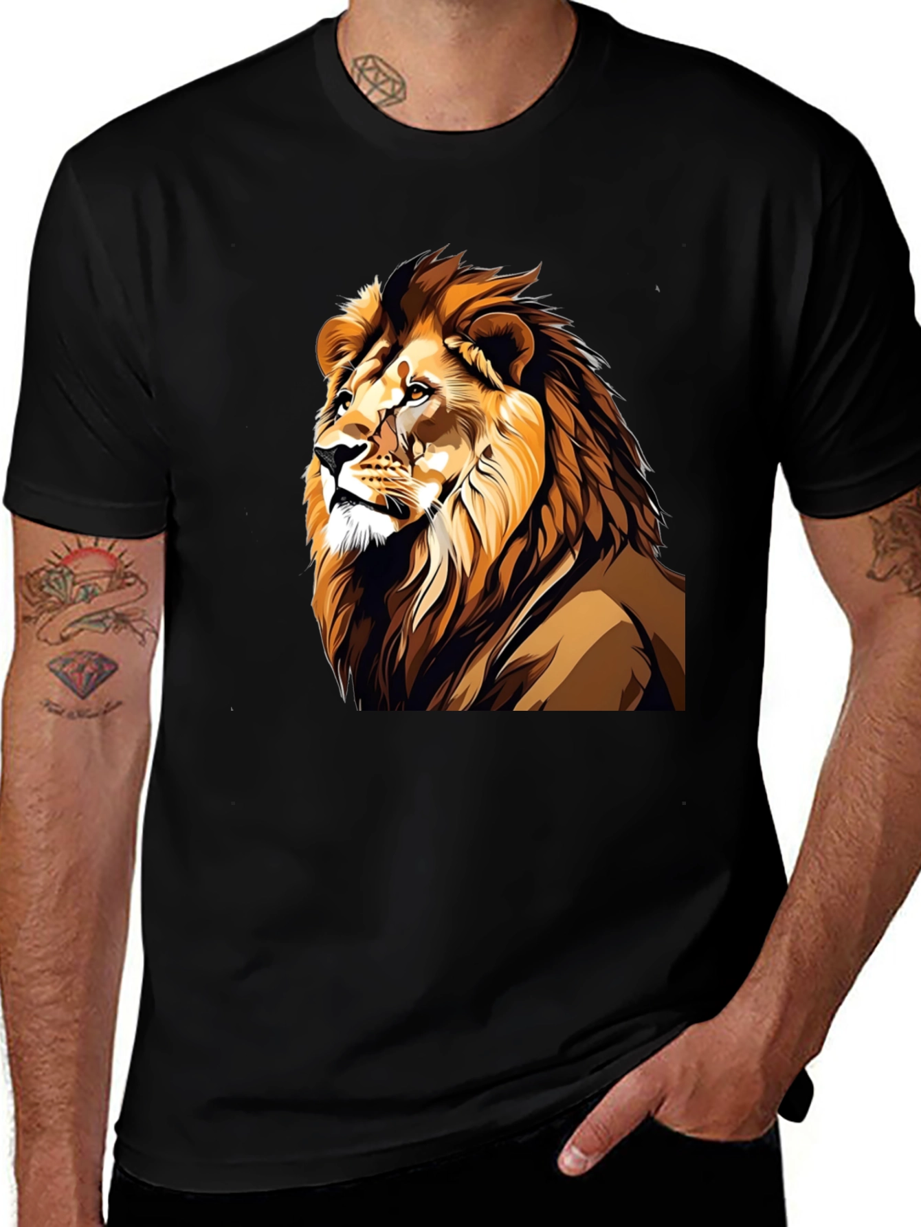 Variant 4 of Lion Graphic Print Black T-Shirt