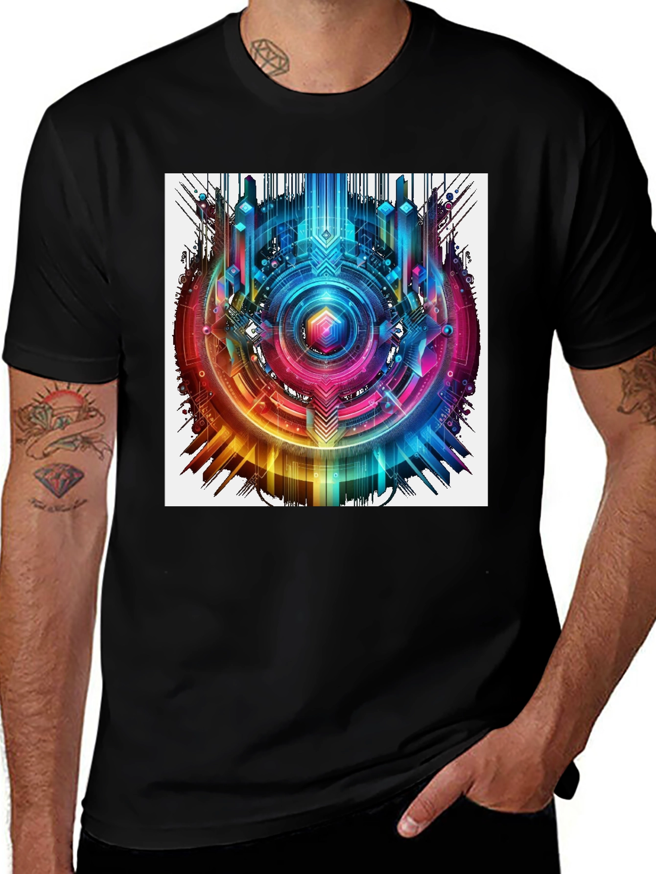 Variant 22 of Abstract Geometric Rainbow Circle Graphic T-Shirt