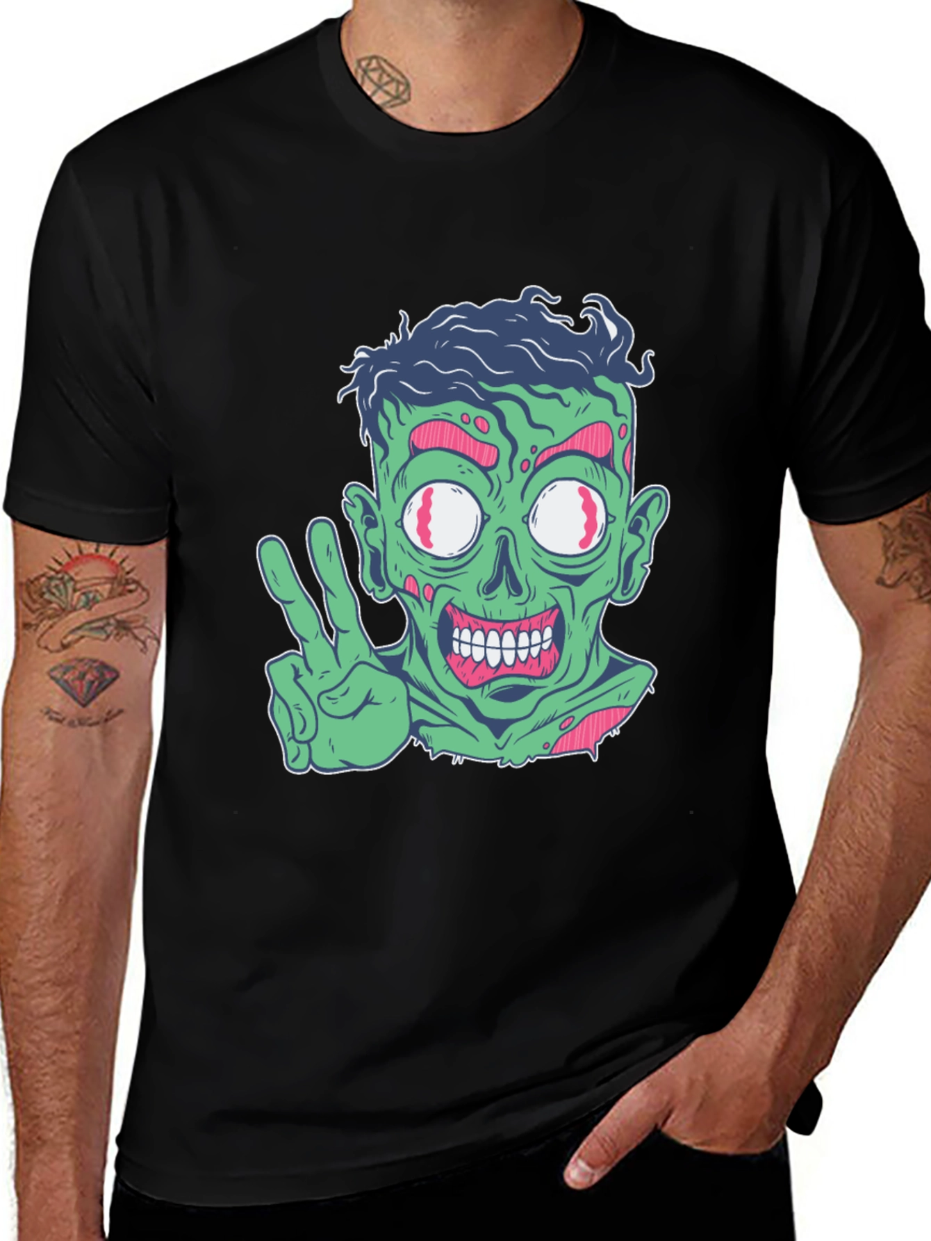 Variant 12 of Zombie Peace Sign Graphic Tee - Men's Black T-Shirt