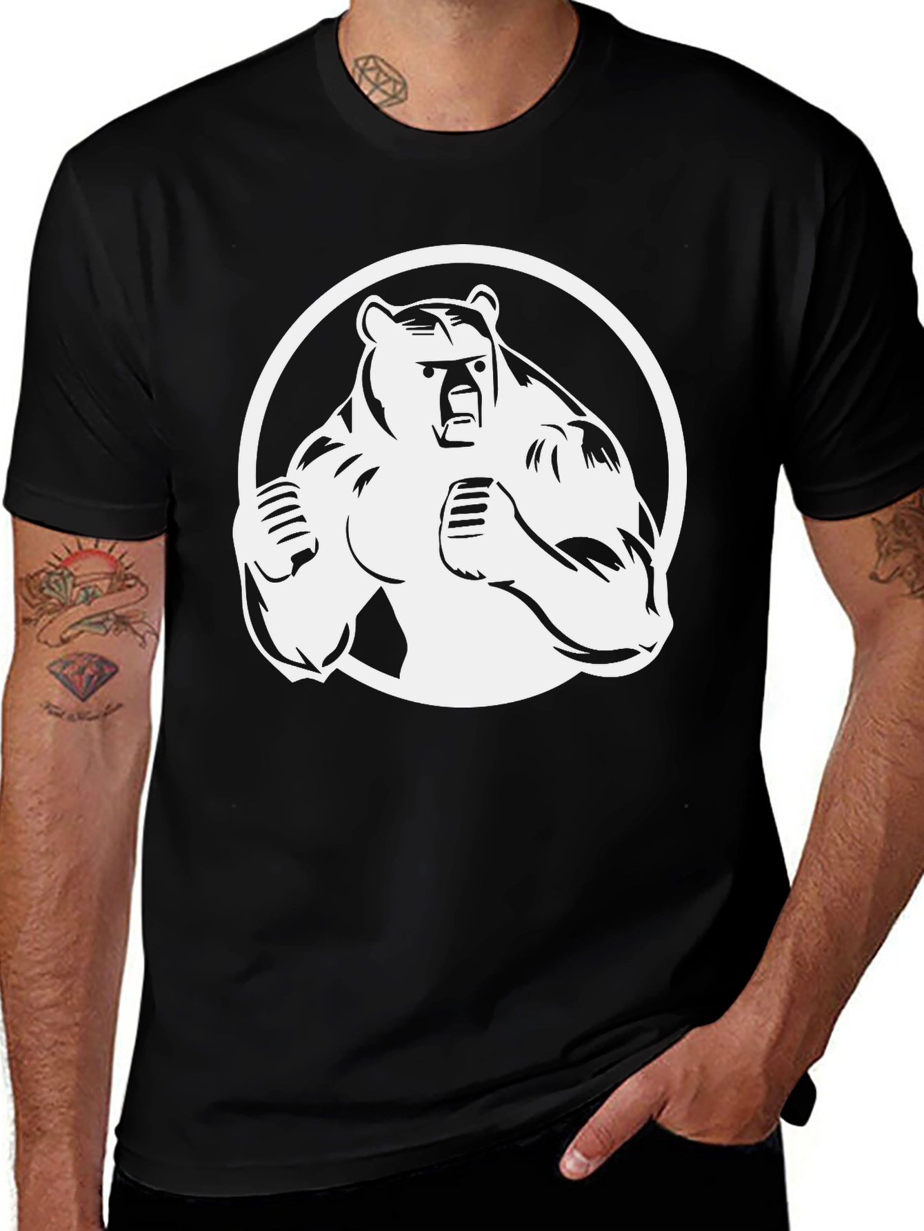 Variant 12 of Bear Graphic Print T-Shirt - Black Cotton Tee