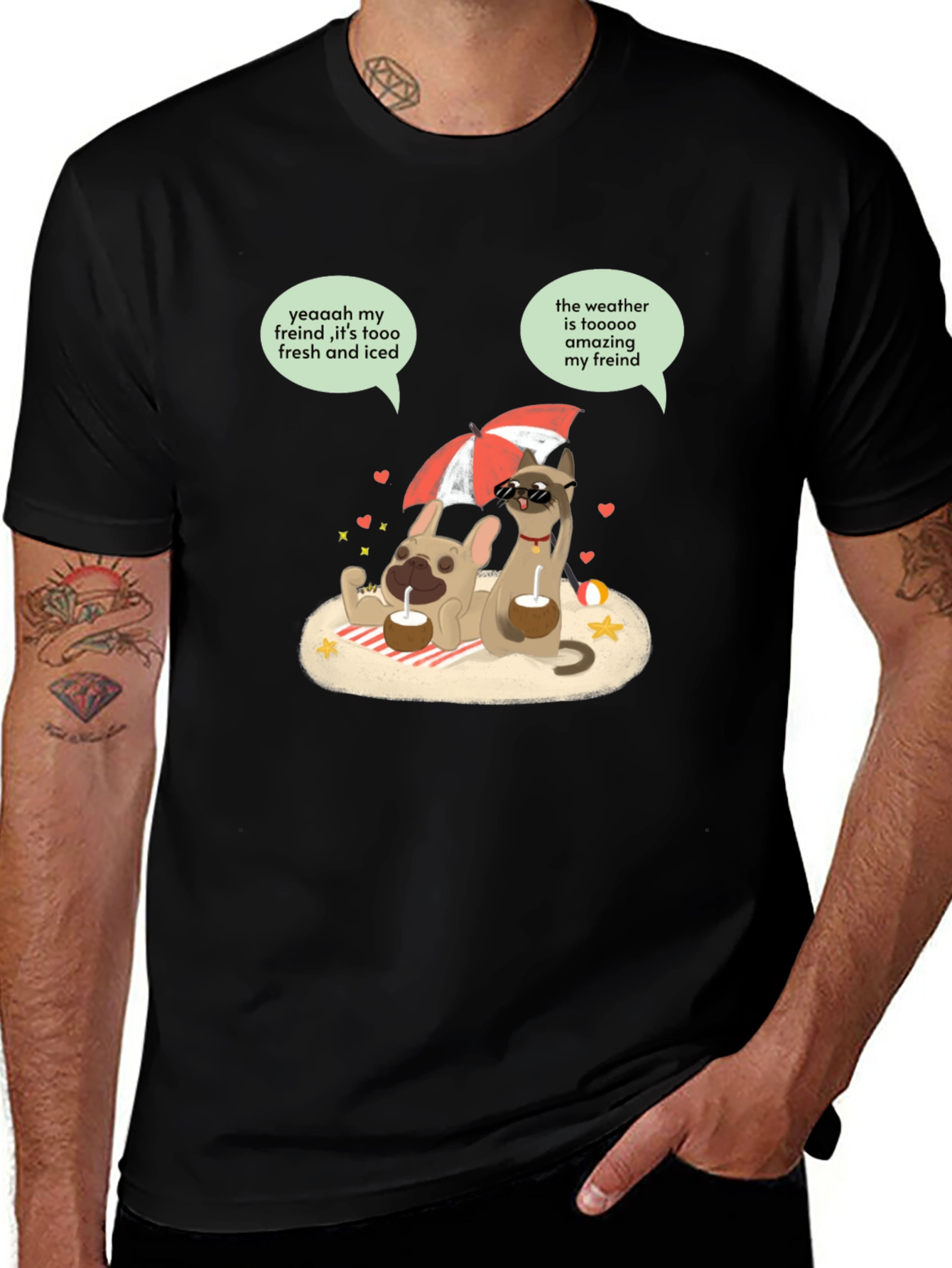 Variant 25 of Chill Vibes Tee: Cartoon Cat & Dog Summer Vacation Shirt