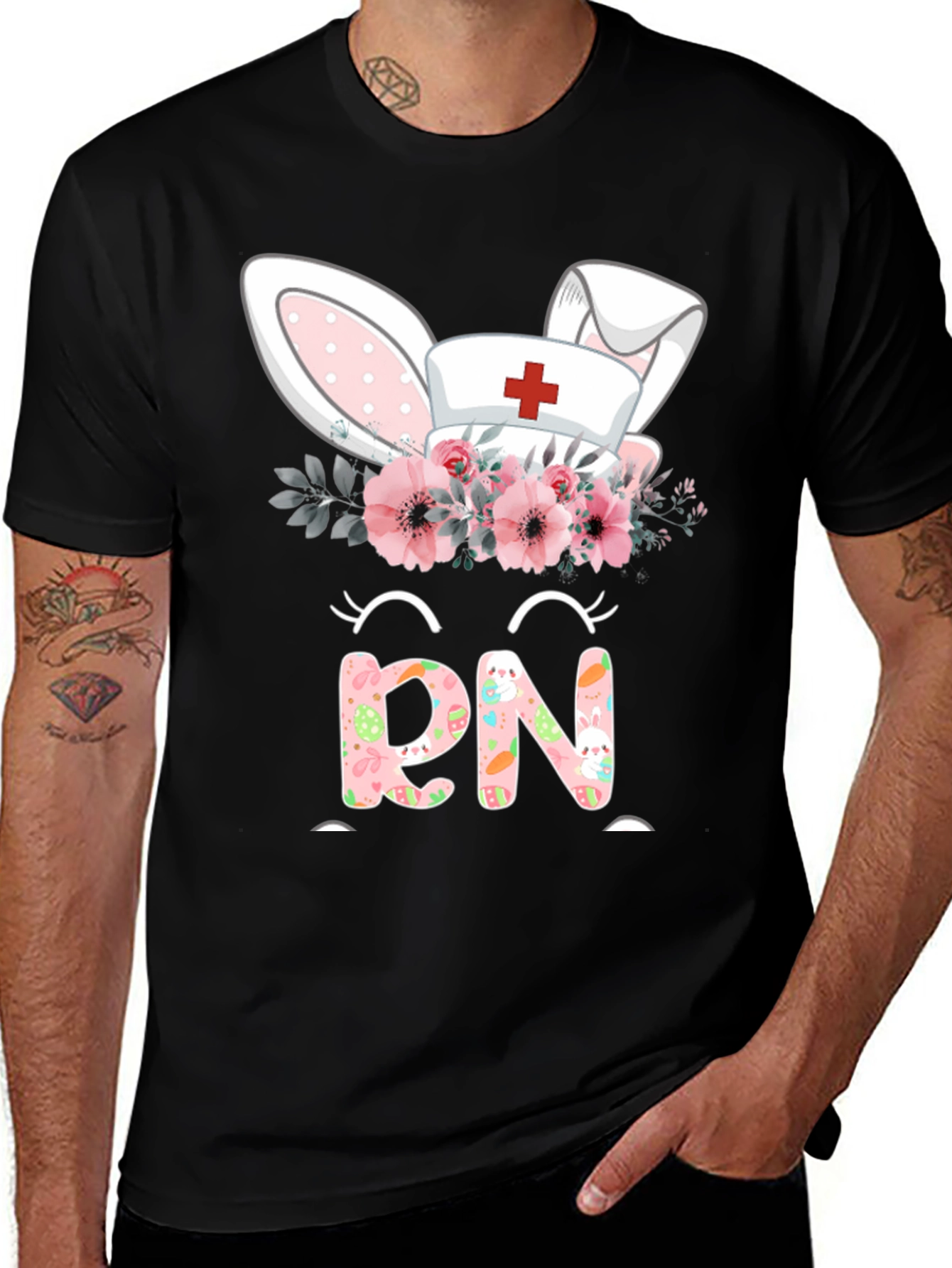 Easter RN Nurse Bunny Ears Floral T-Shirt