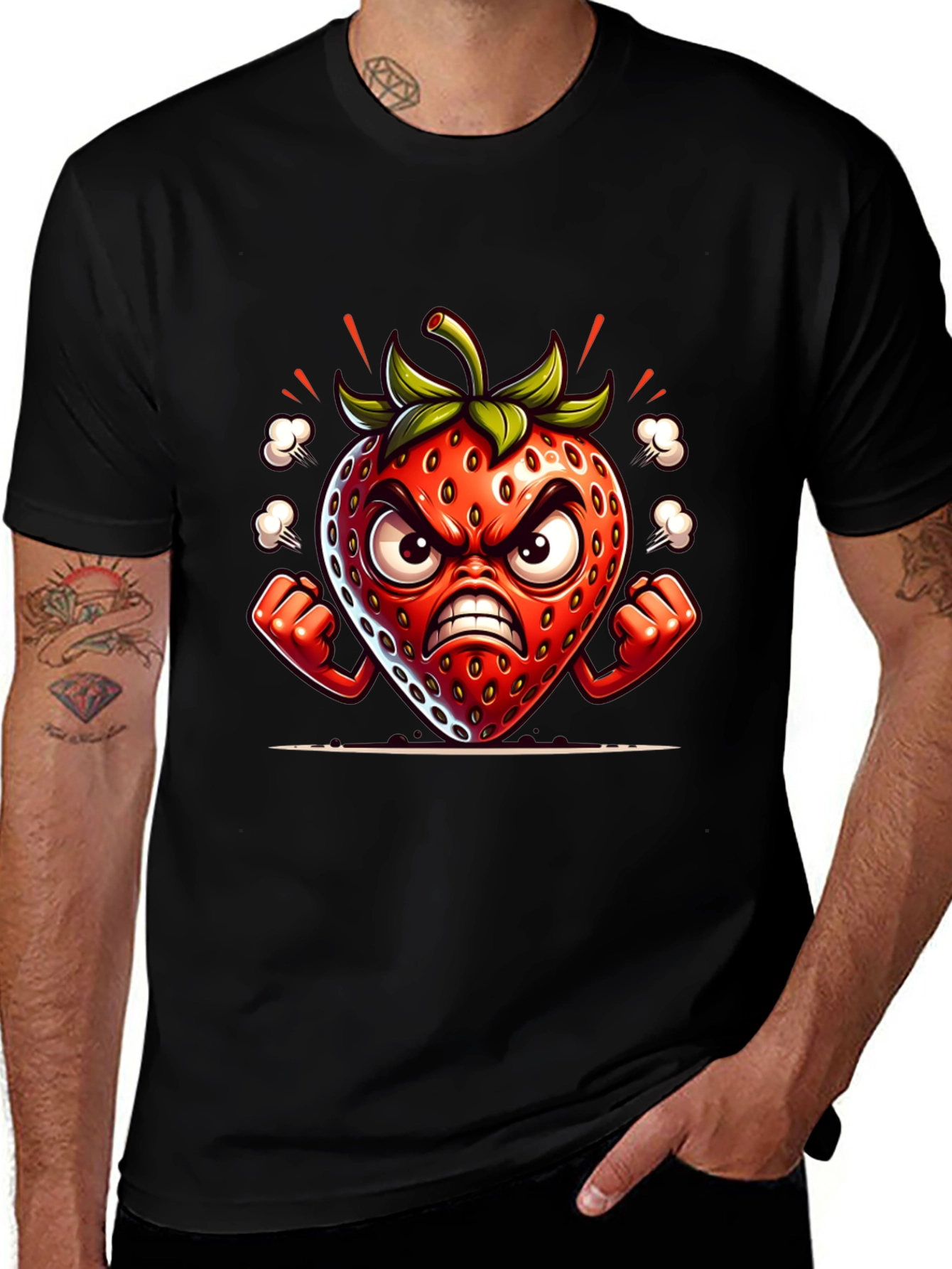 Variant 11 of Angry Strawberry Cartoon Graphic Tee