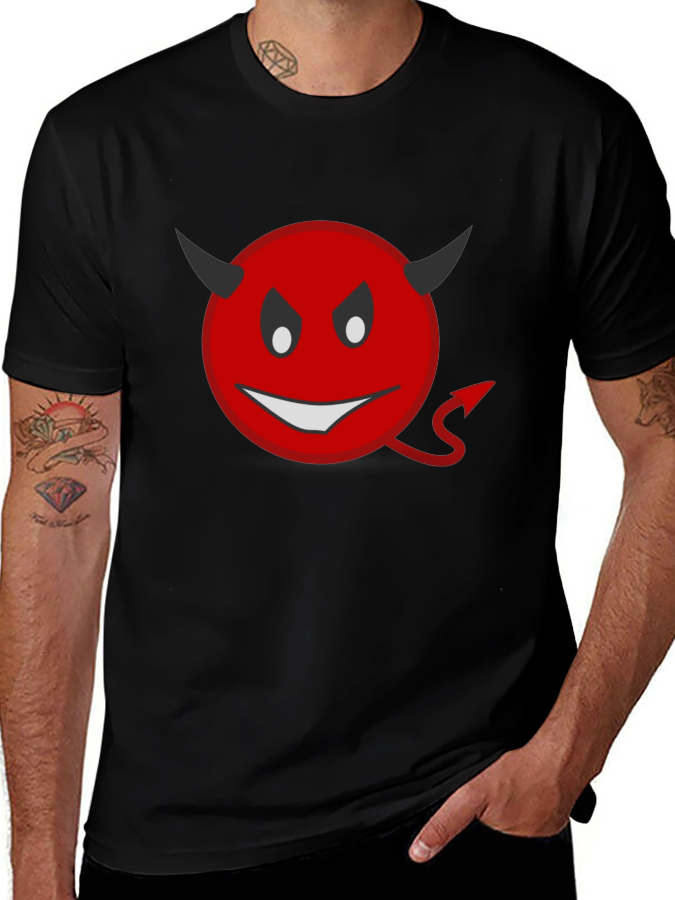 Variant 27 of Devil Emoji Graphic T-Shirt - Black Cotton Blend