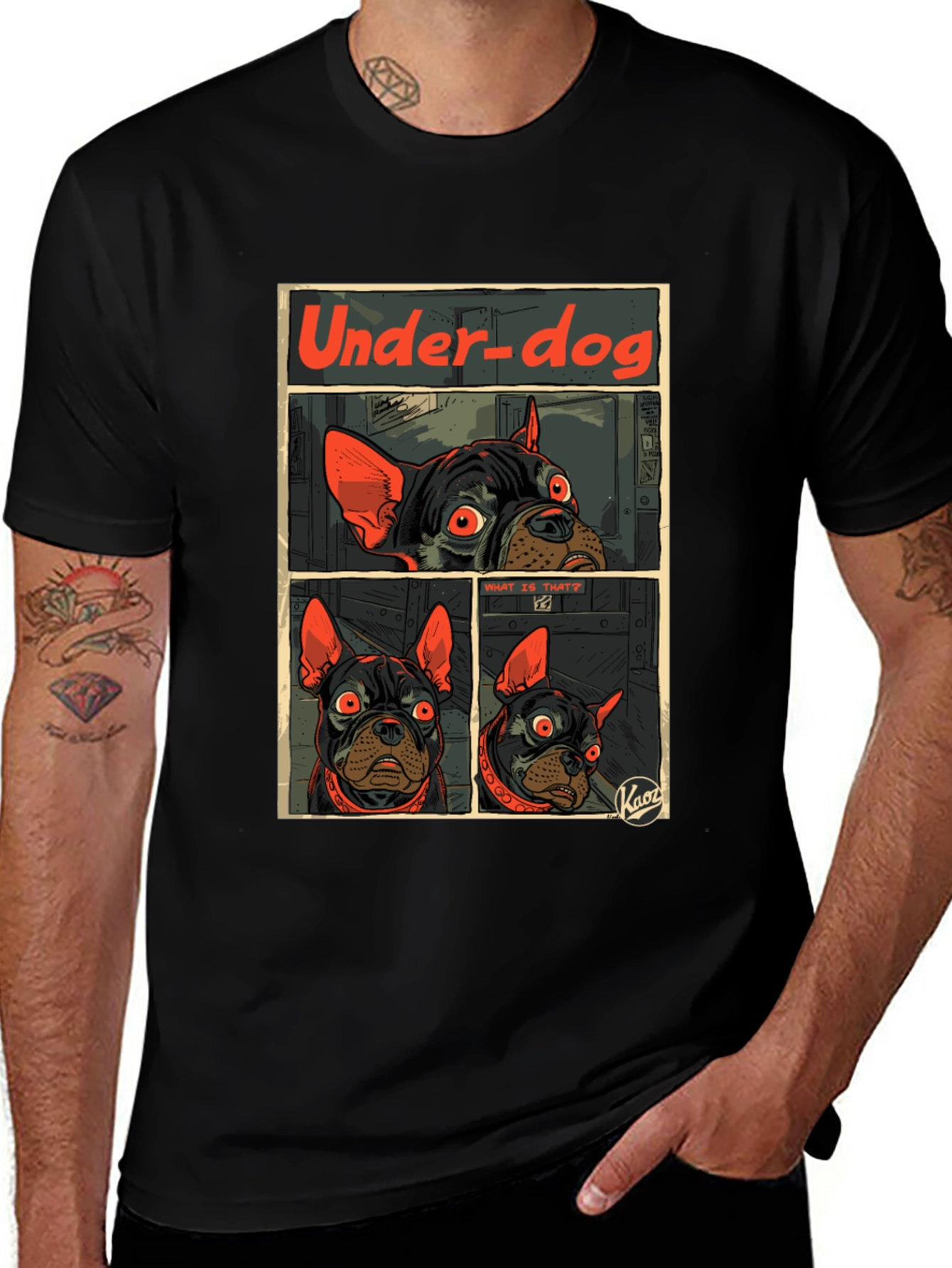 Underdog Comic Print Black T-Shirt