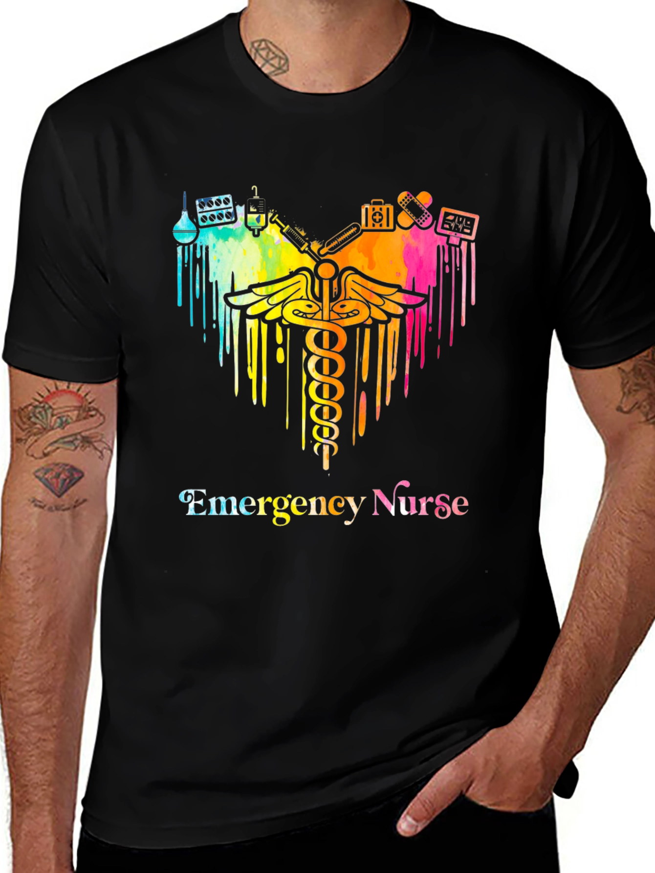 Emergency Nurse Rainbow Heart T-Shirt