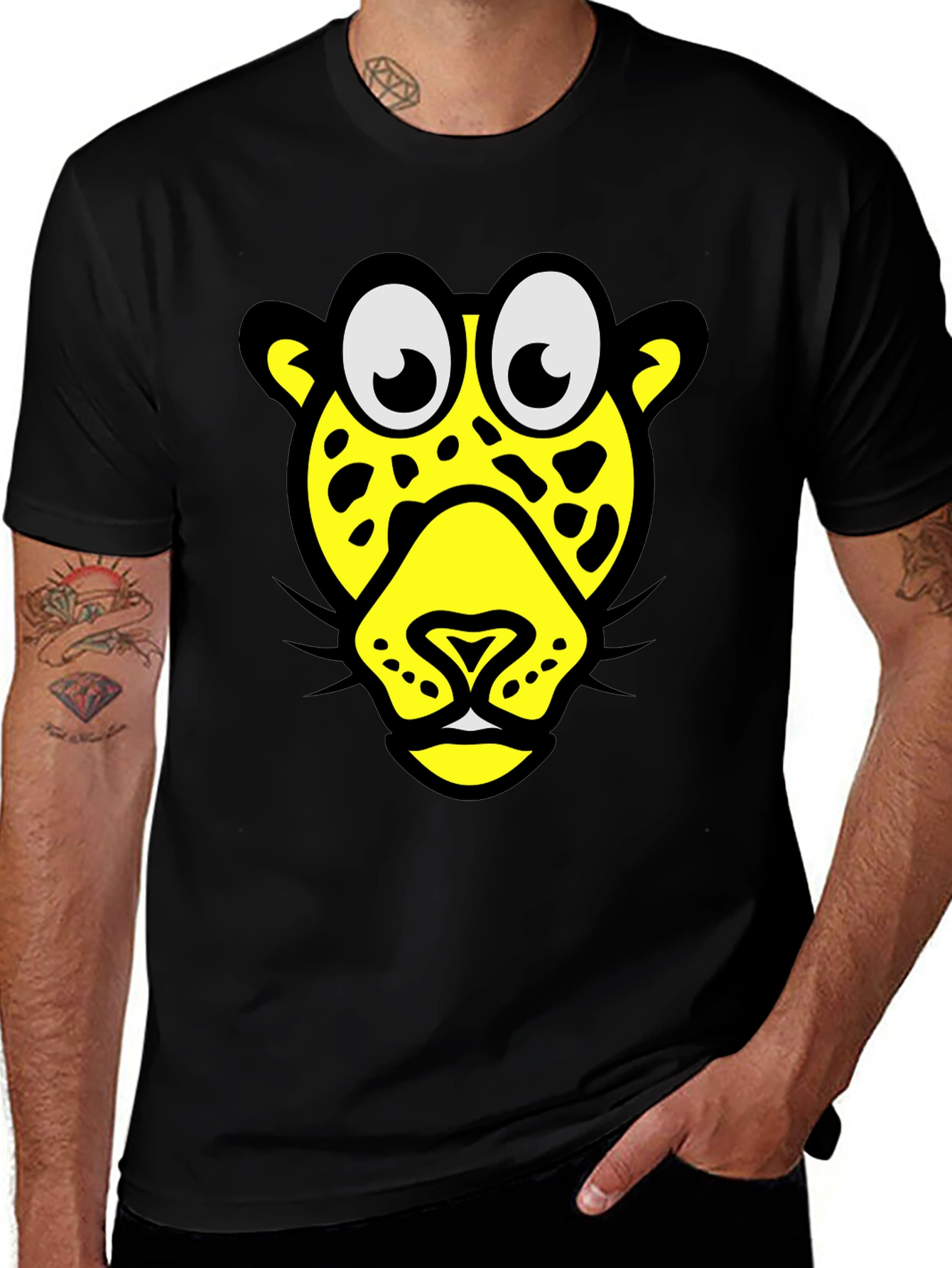 Black Funky Leopard Graphic Tee - Black Cotton T-Shirt main image