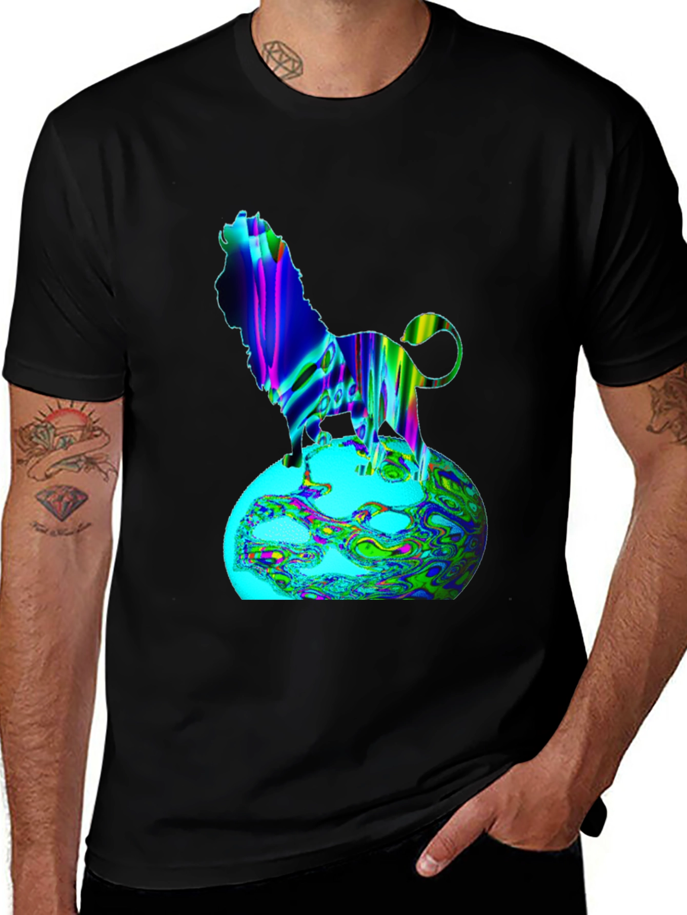 Variant 10 of Psychedelic Lion Graphic Tee - Men's Black T-Shirt
