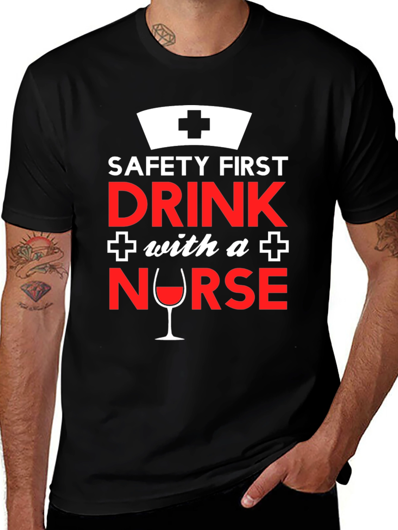 Variant 9 of Funny Nurse T-Shirt: Safety First, Drink With a Nurse!