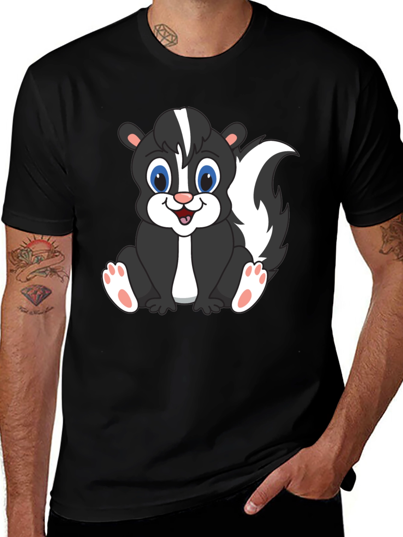 Variant 13 of Cute Skunk Graphic T-Shirt - Black Unisex Tee