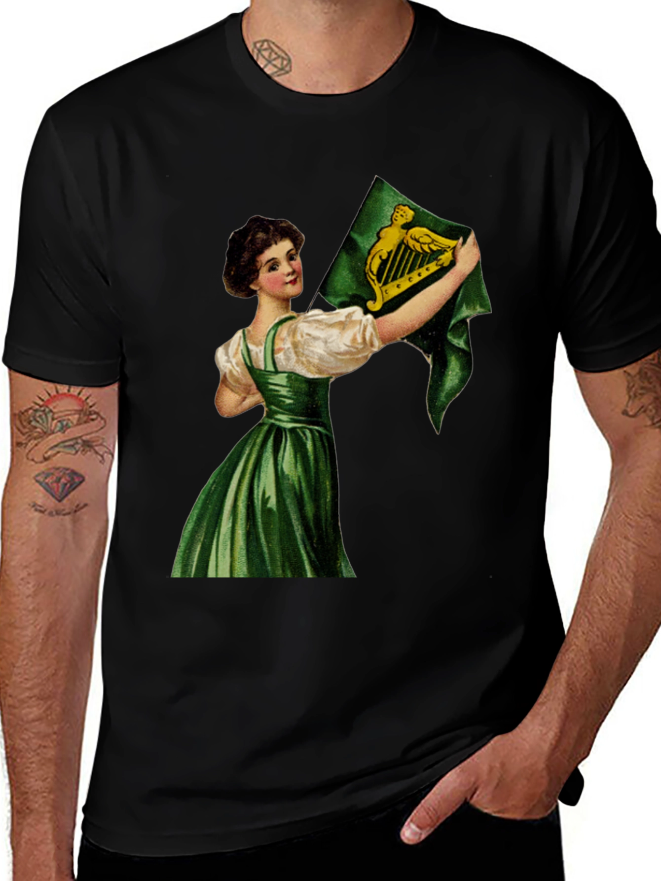 Irish Harp Flag Girl Black T-Shirt