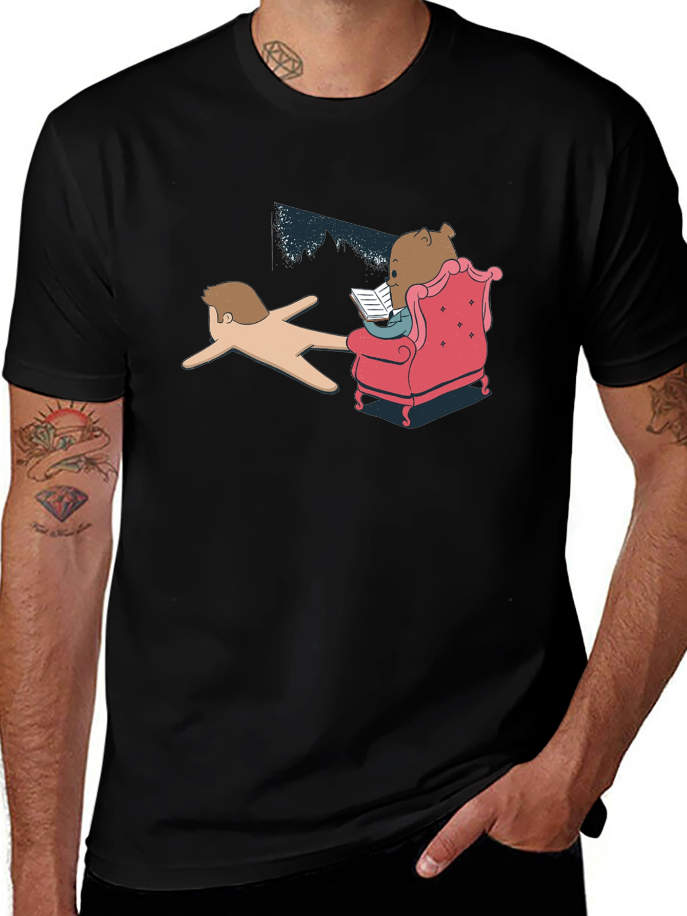 Variant 11 of Funny Reading Bear Black T-Shirt