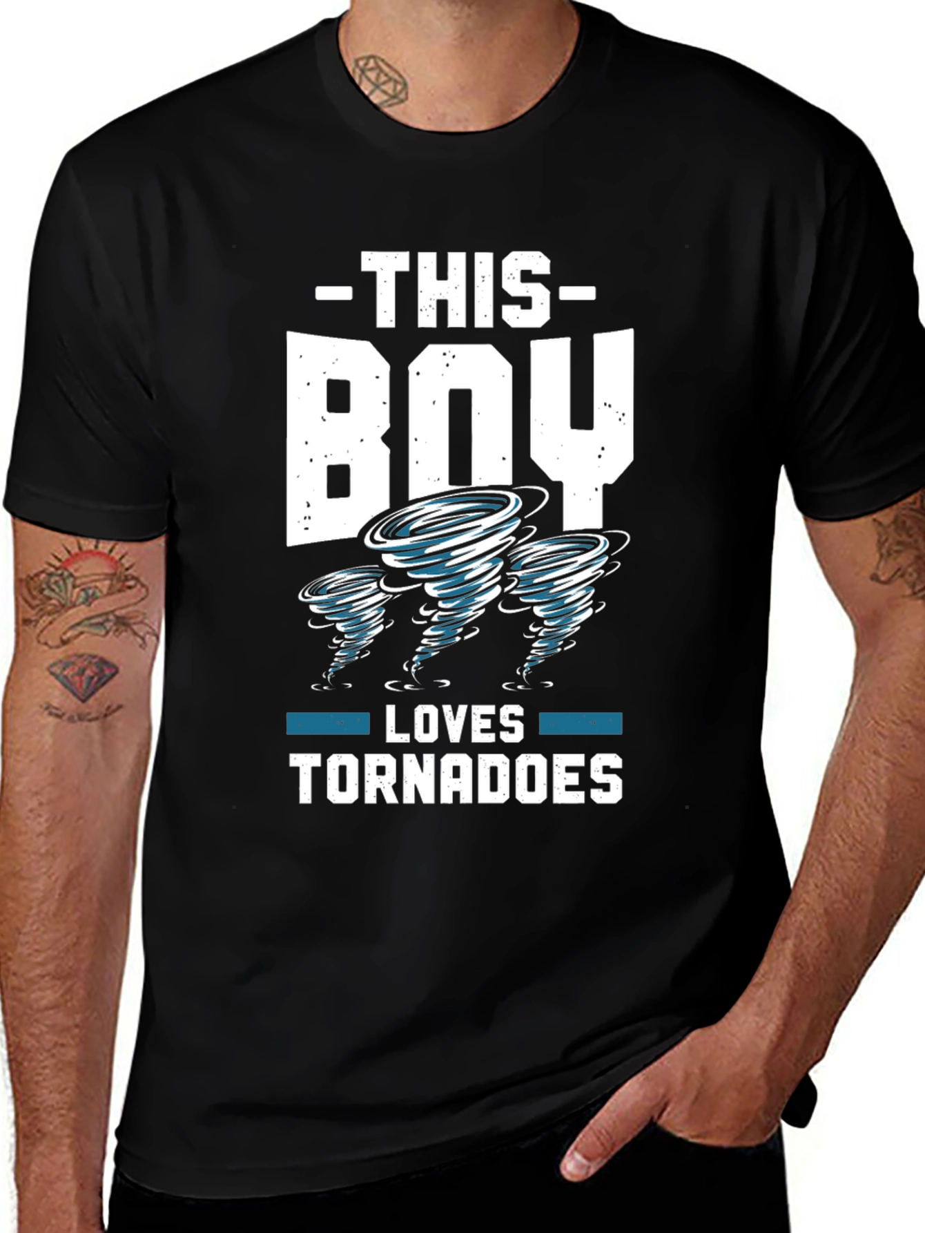 Variant 19 of This Boy Loves Tornadoes Graphic Tee - Black Cotton T-Shirt