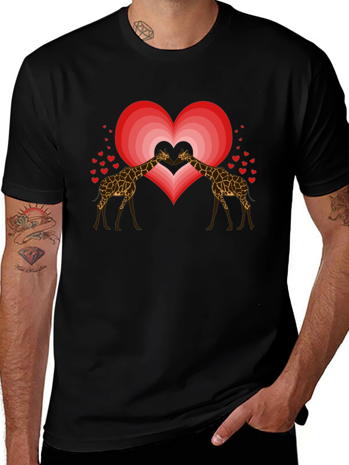 Variant 7 of Giraffe Love Heart Graphic Tee - Black