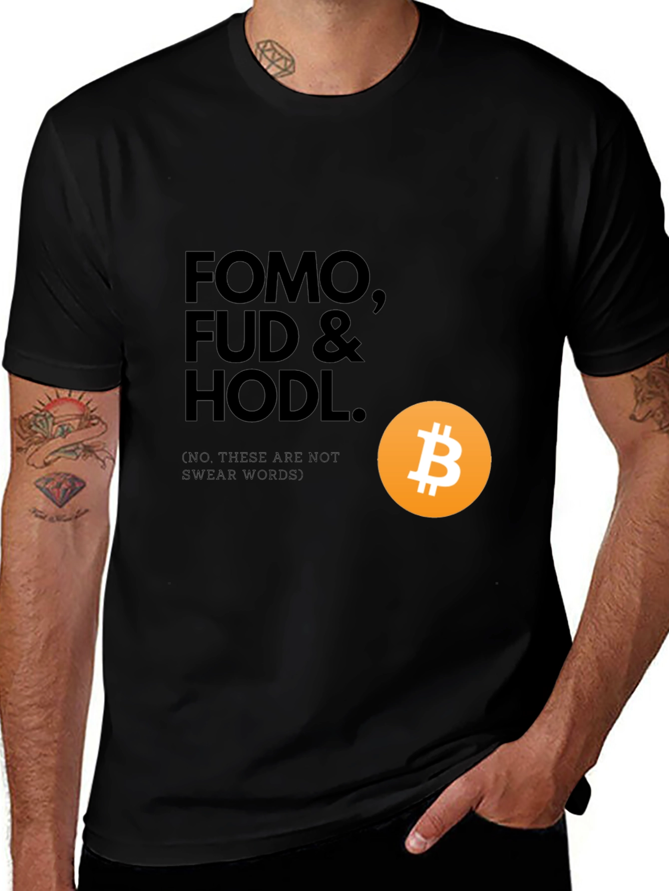 FOMO FUD HODL Bitcoin Crypto Black T-Shirt