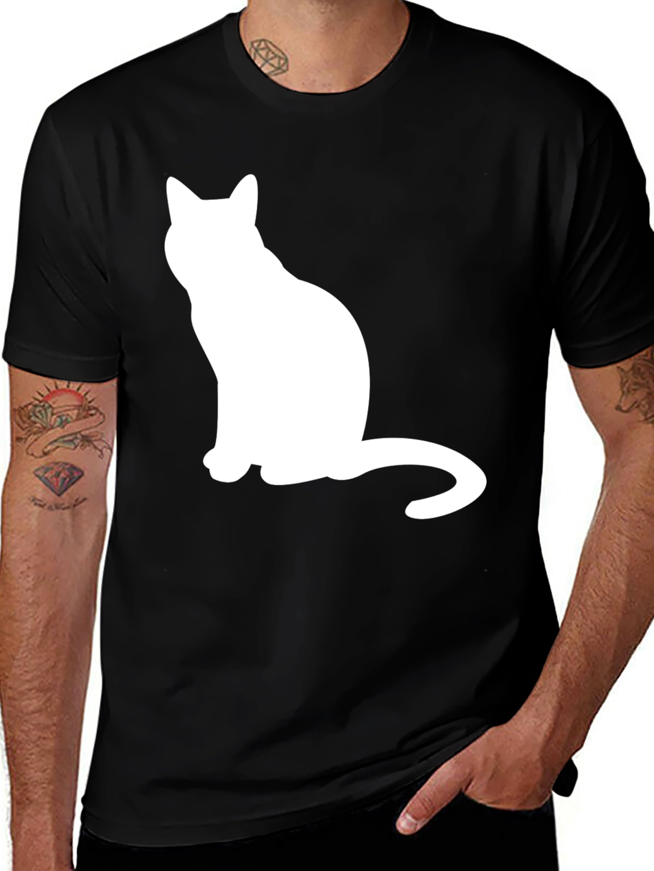 Variant 12 of Cat Silhouette Black T-Shirt - Casual Graphic Tee