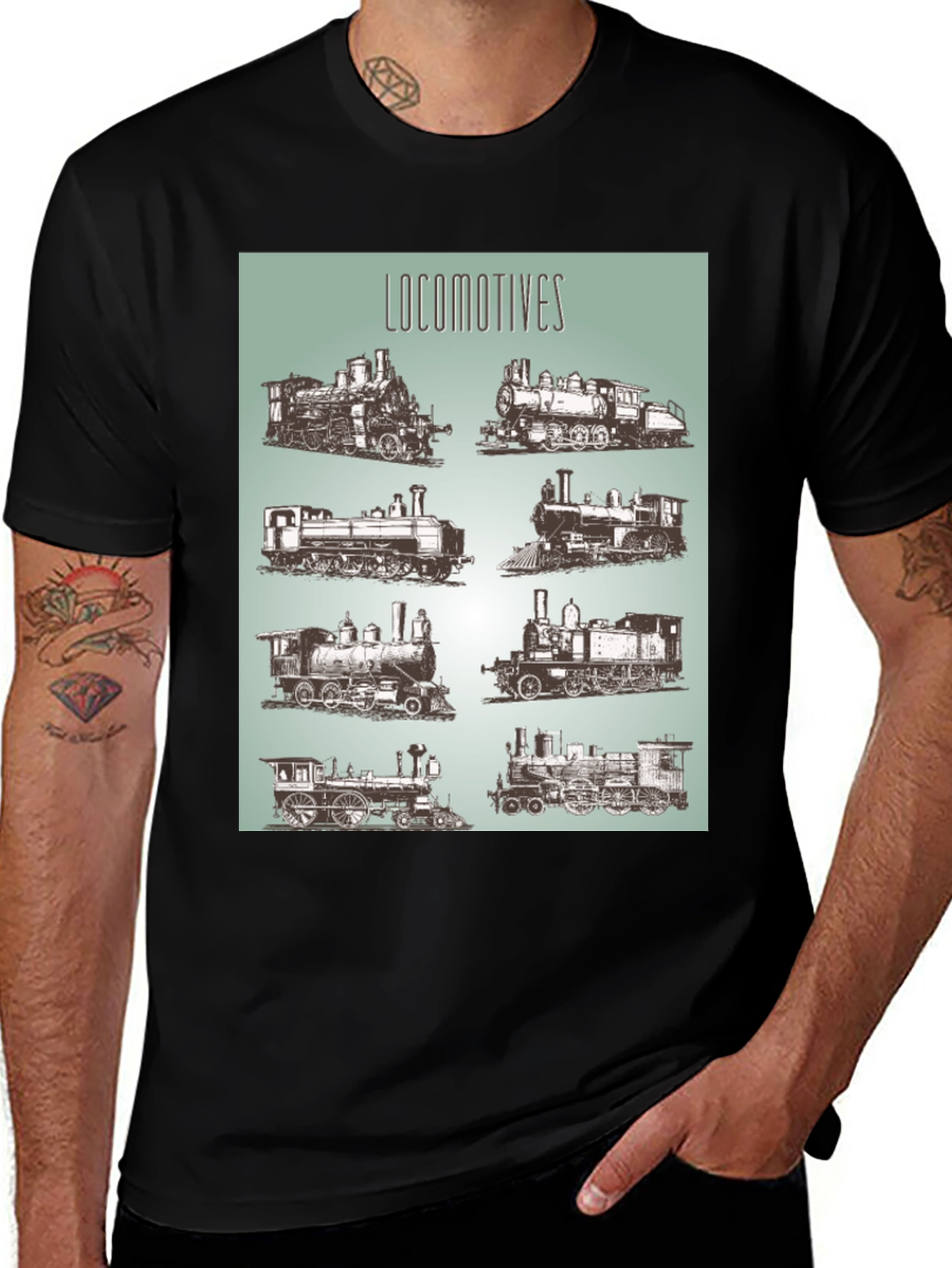 Variant 10 of Locomotive Train Graphic Tee - Black Cotton T-Shirt