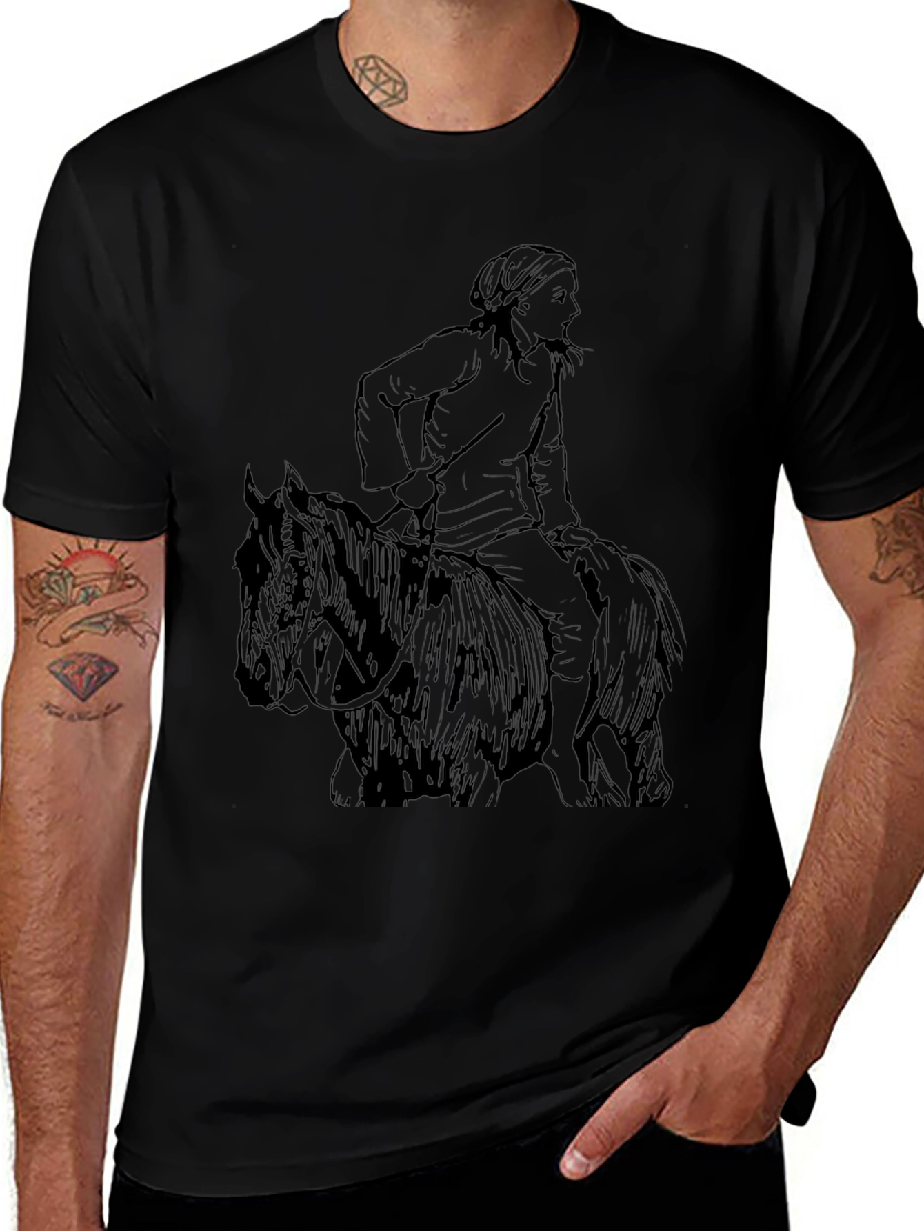 Black T-Shirt with Equestrian Graphic Tee