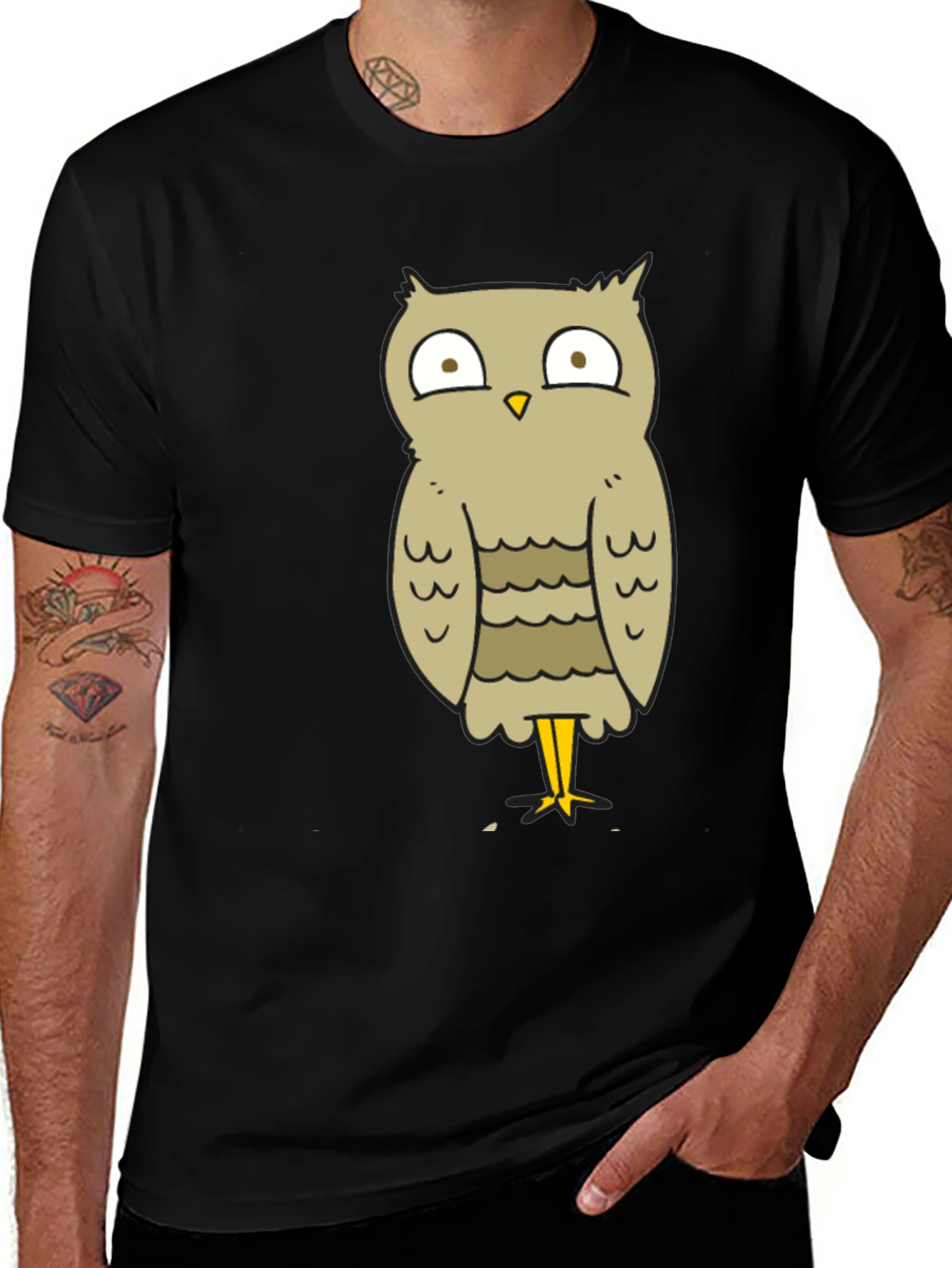 Variant 3 of Funny Owl Cartoon T-Shirt - Unisex Black Tee