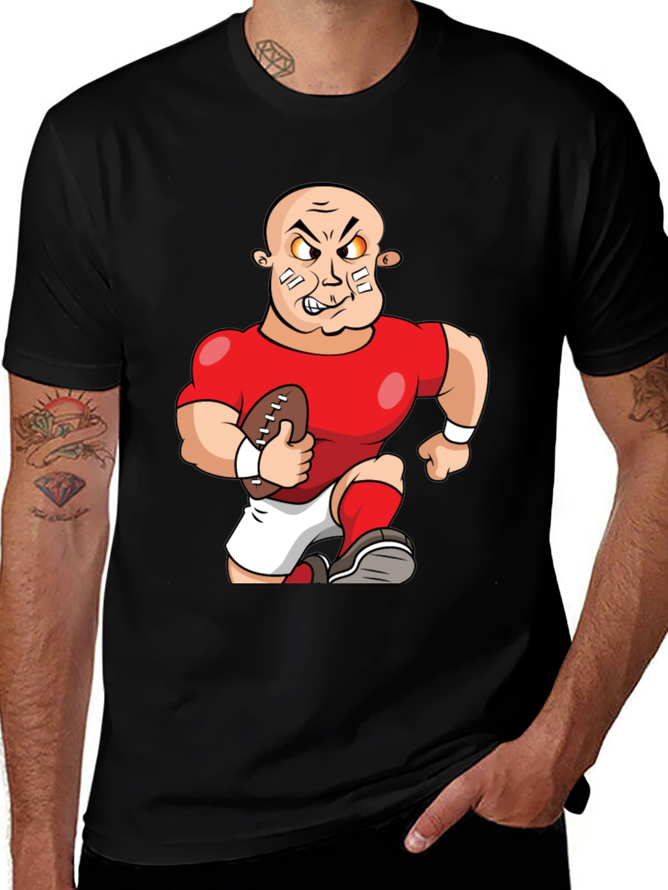 Variant 19 of Cartoon Football Player Black T-Shirt