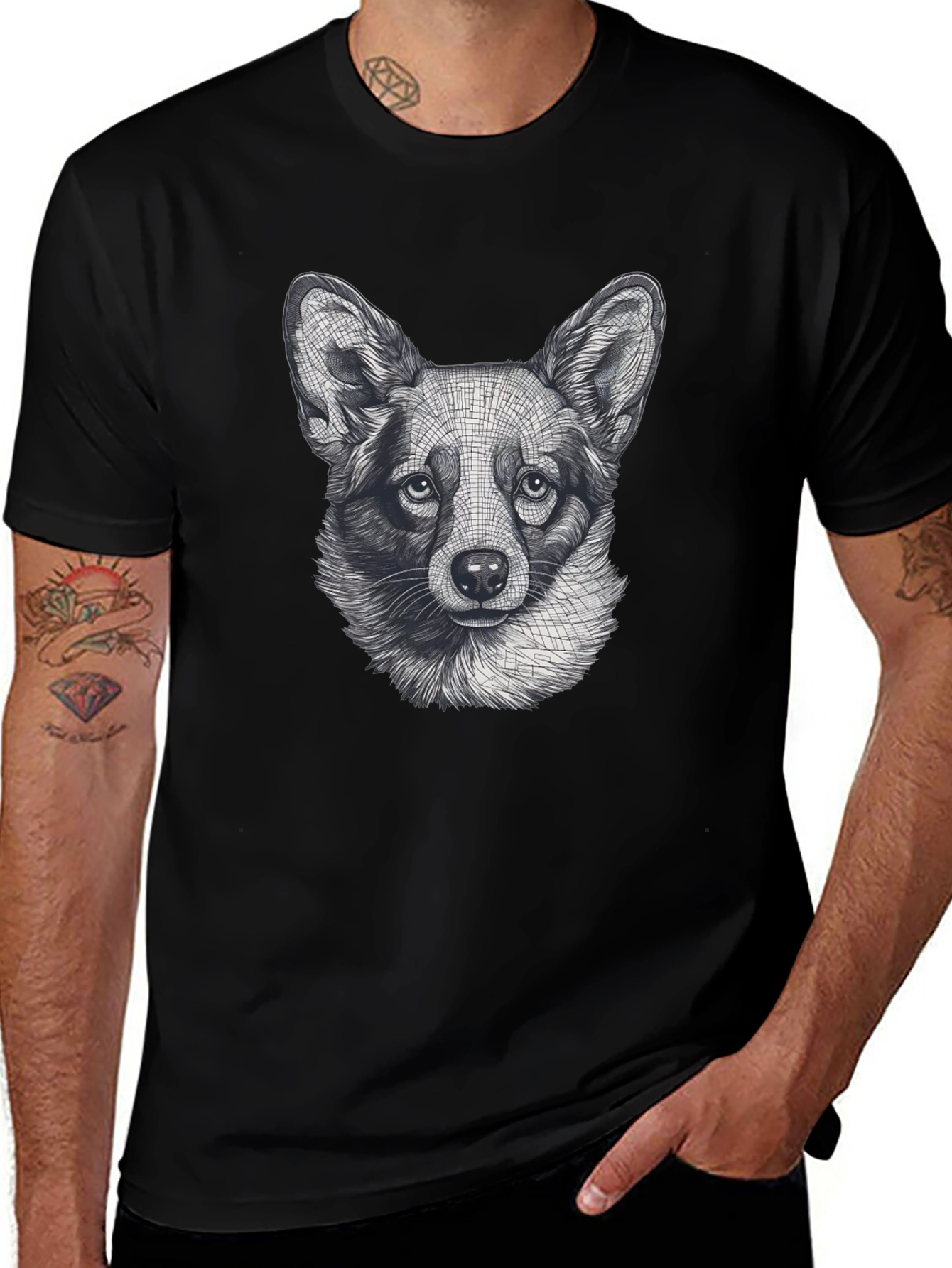 Variant 19 of Corgi Dog Art Graphic Tee - Black Crewneck T-Shirt