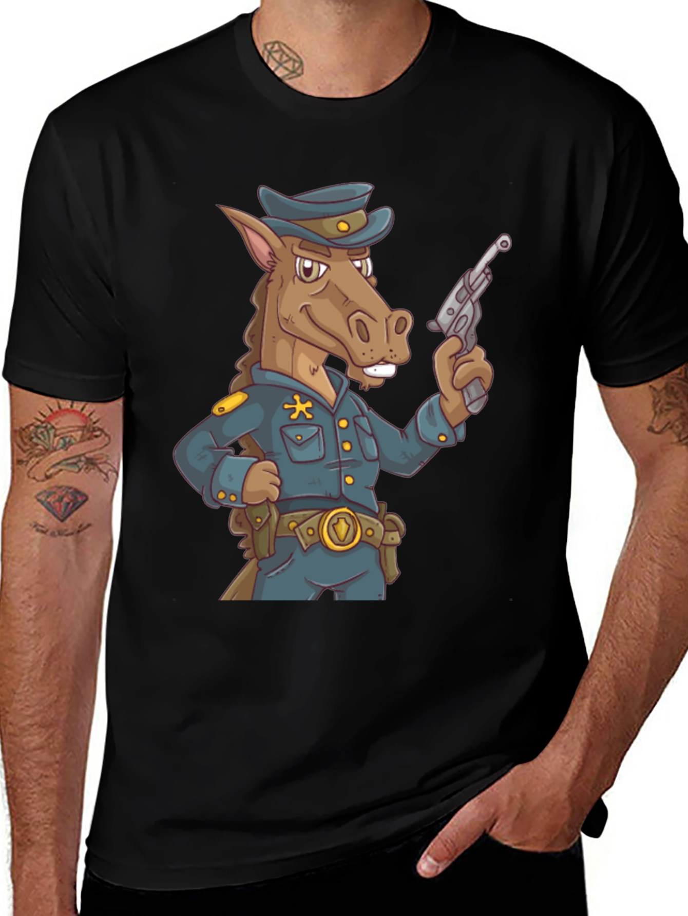 Variant 17 of Novelty Horse Cop T-Shirt - Cartoon Police Animal
