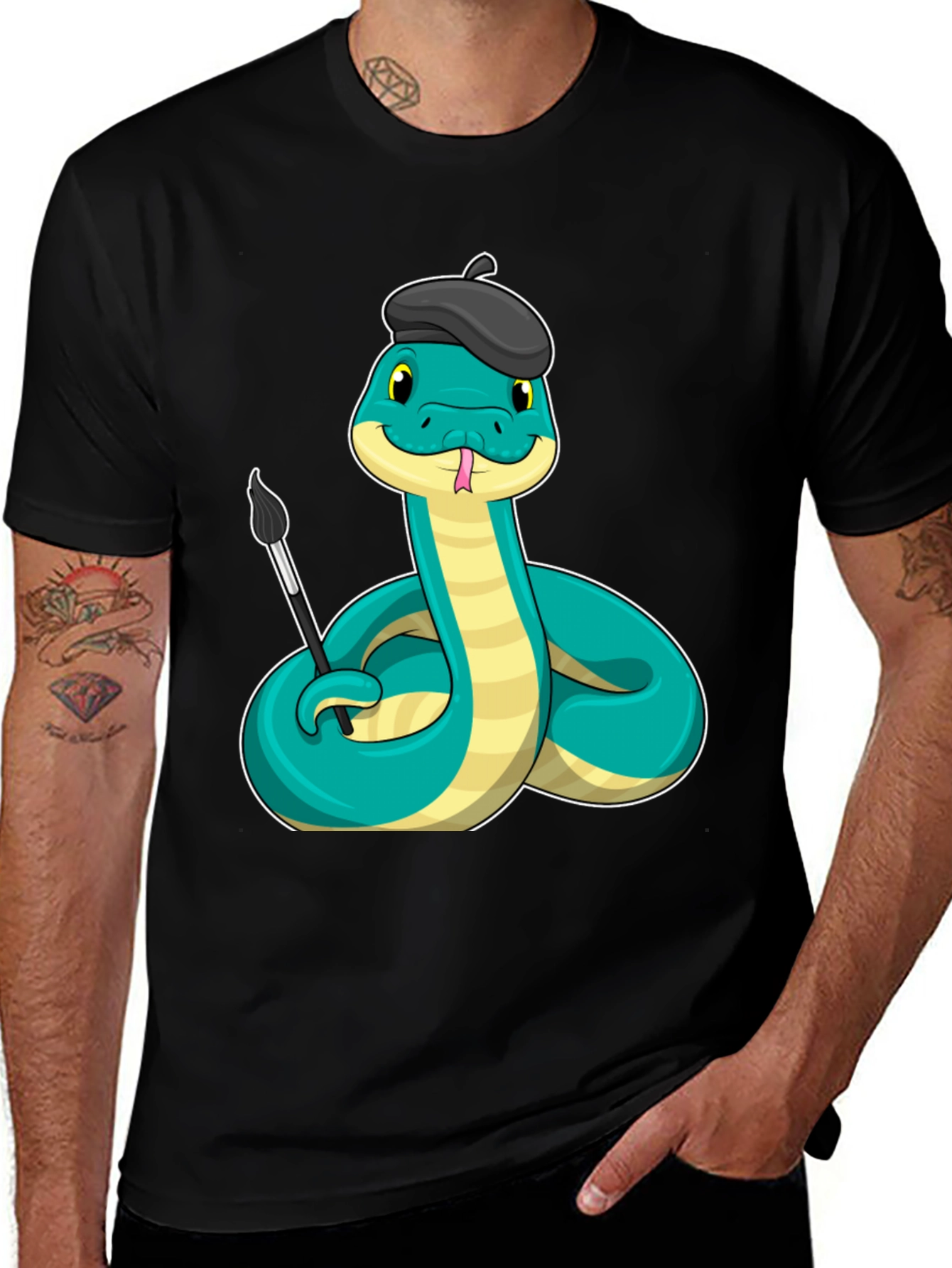 Variant 20 of Artist Snake T-Shirt - Funny Cartoon Reptile Tee