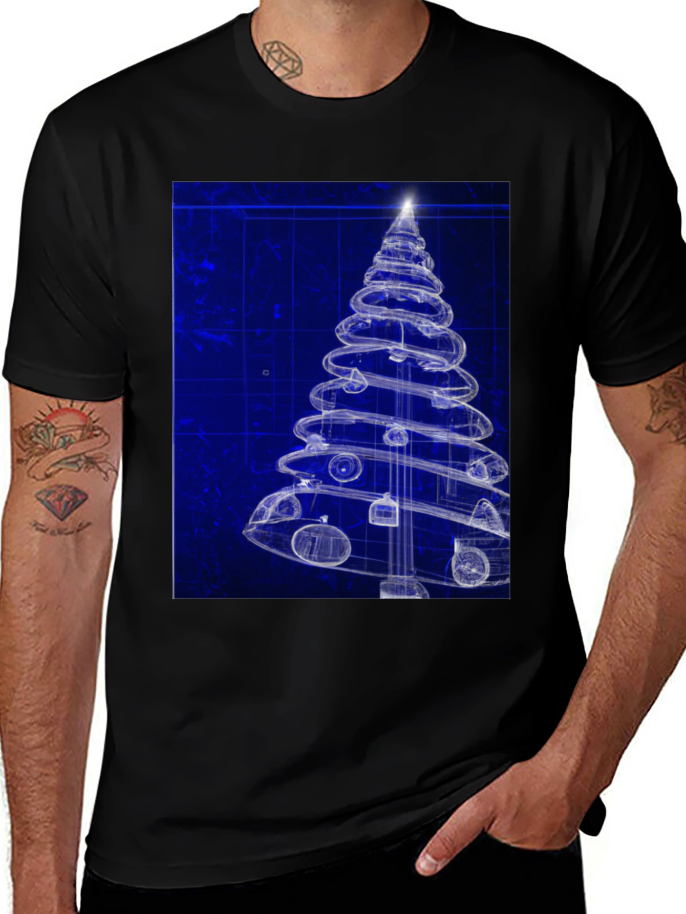 Variant 27 of Blueprint Christmas Tree Graphic Tee - Black