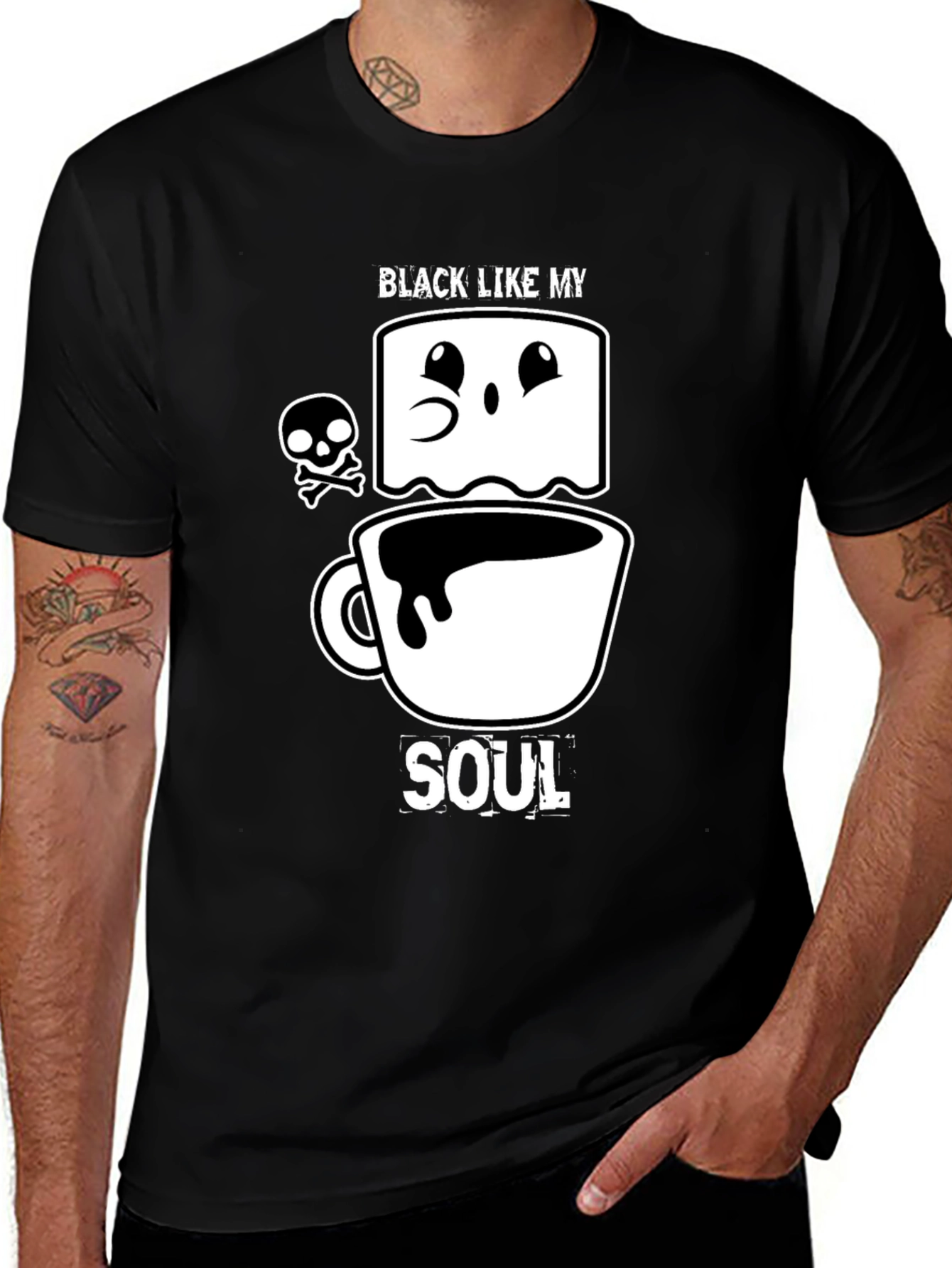 Variant 14 of Black Like My Soul Graphic Tee - Dark Humor Coffee Lover Shirt