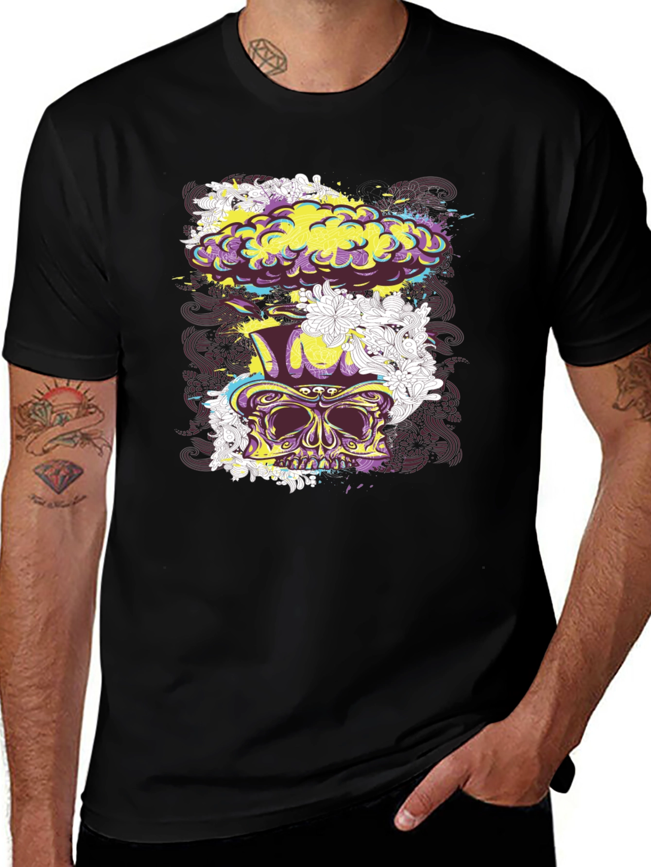 Variant 22 of Skull Floral Explosion Graphic Tee