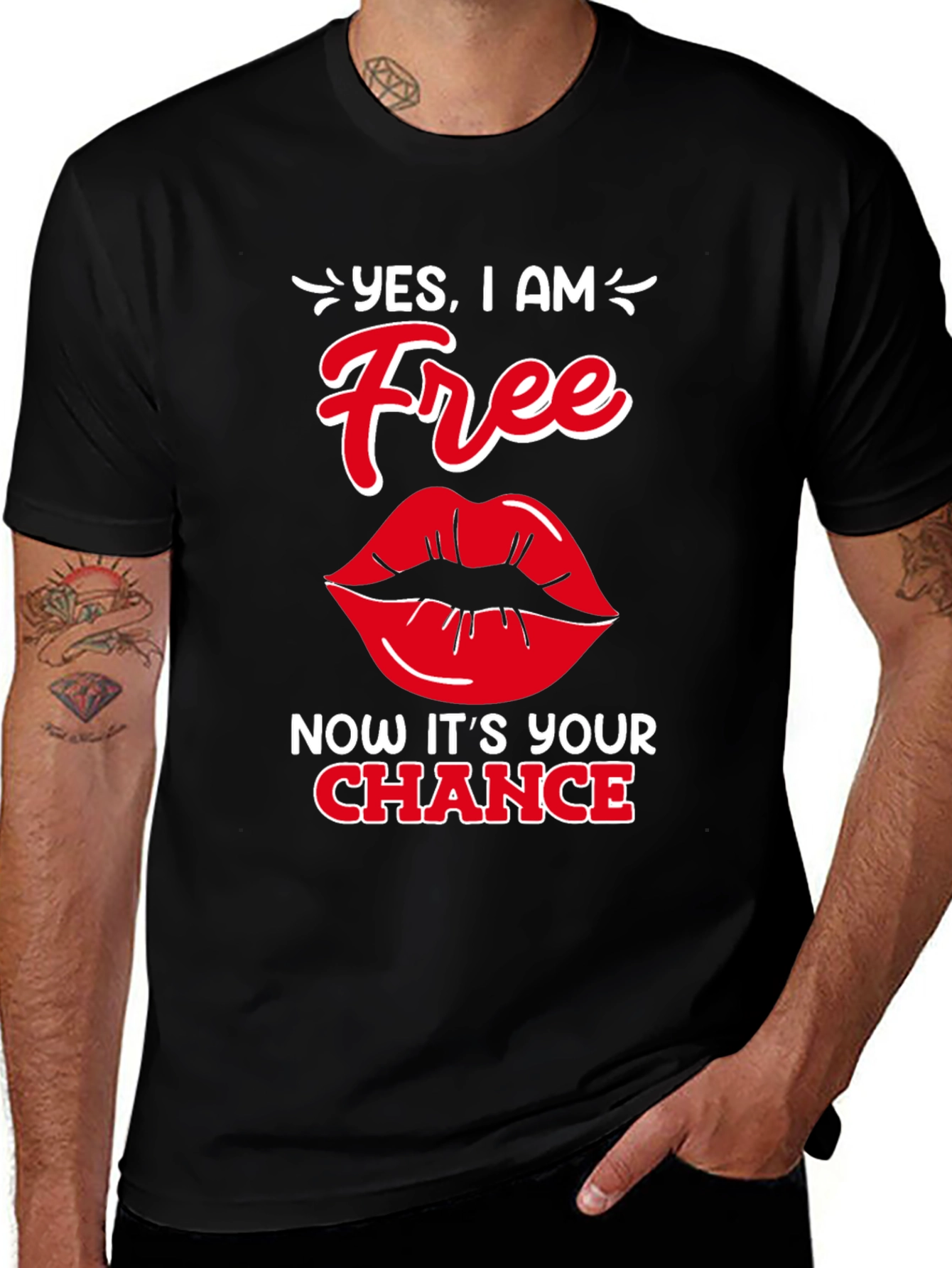 Variant 22 of Yes, I am Free T-Shirt: Red Lips Design