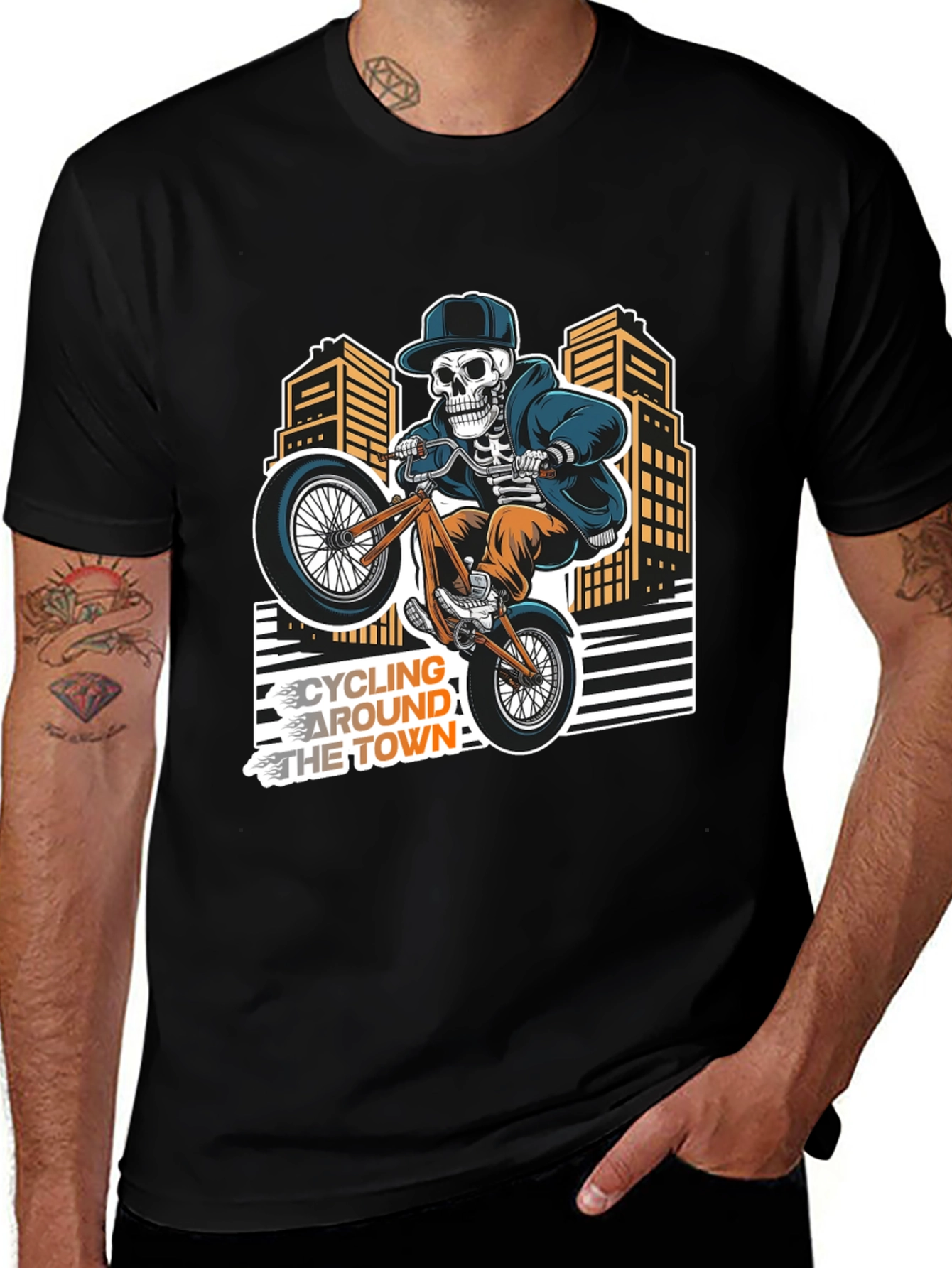 Variant 13 of Cool Skeleton Cyclist Graphic Tee