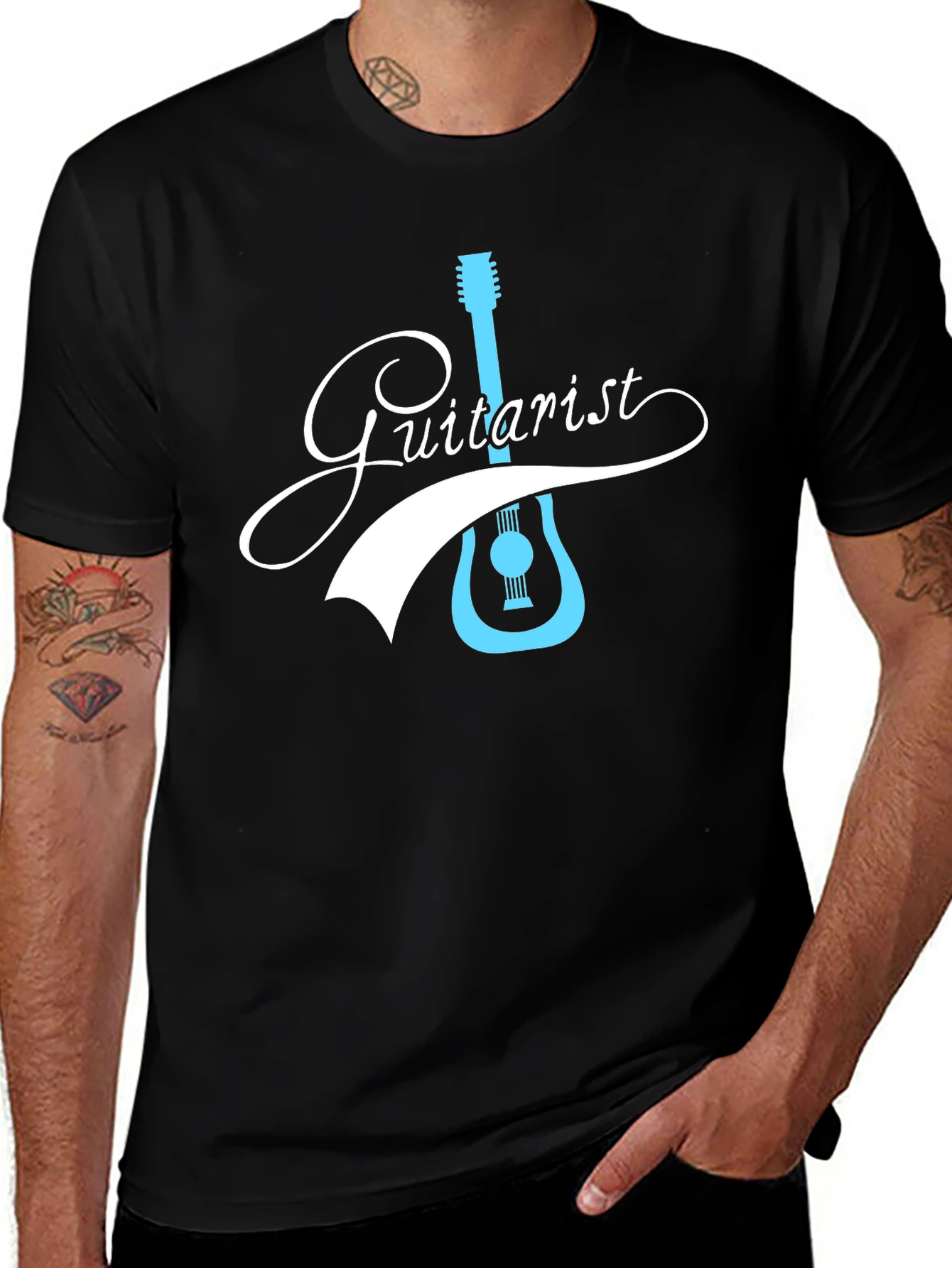 Variant 12 of Guitarist Graphic Tee - Black Cotton T-Shirt for Music Lovers