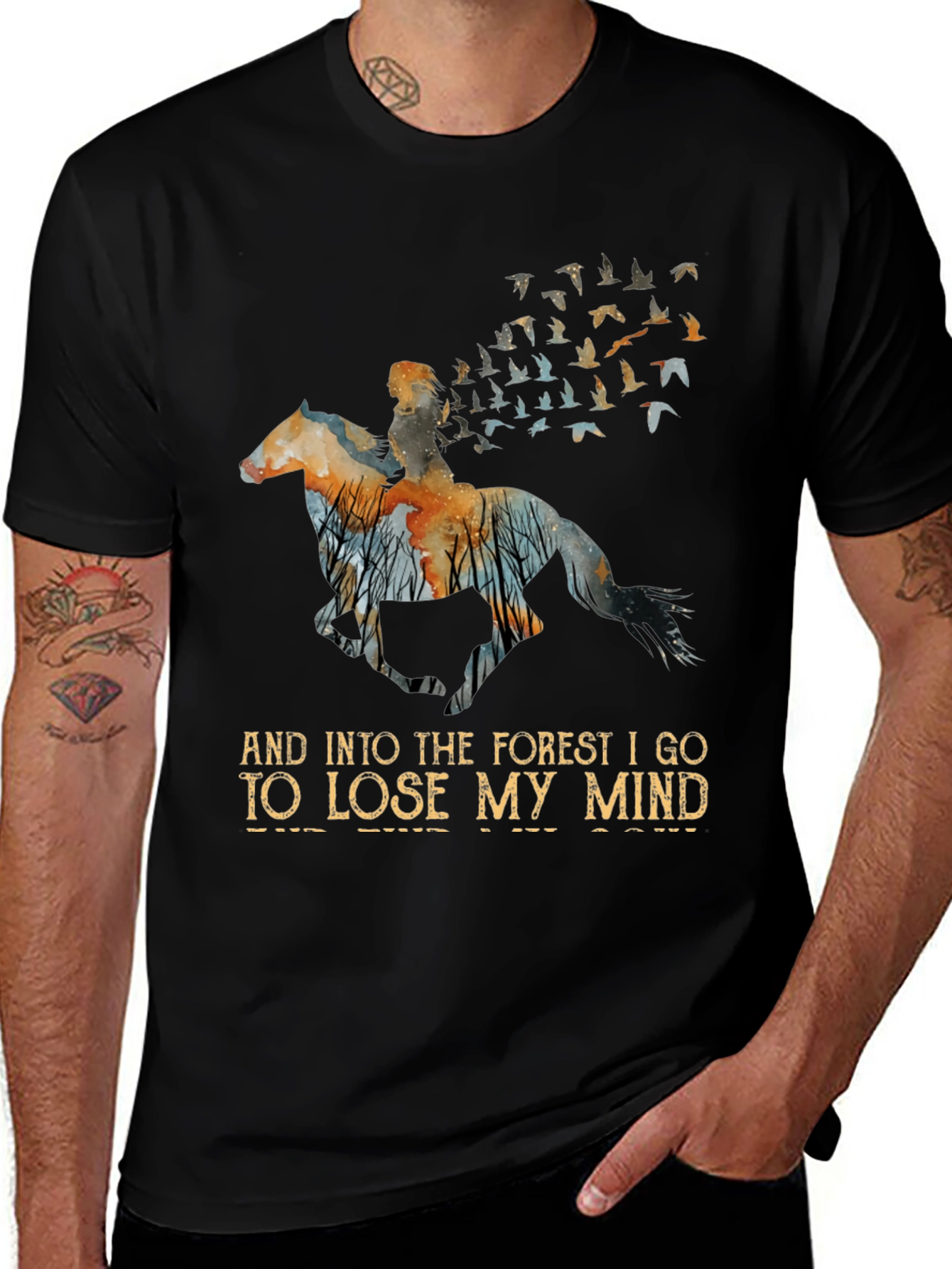 Variant 12 of Forest Horse Rider T-Shirt: Lose My Mind Design