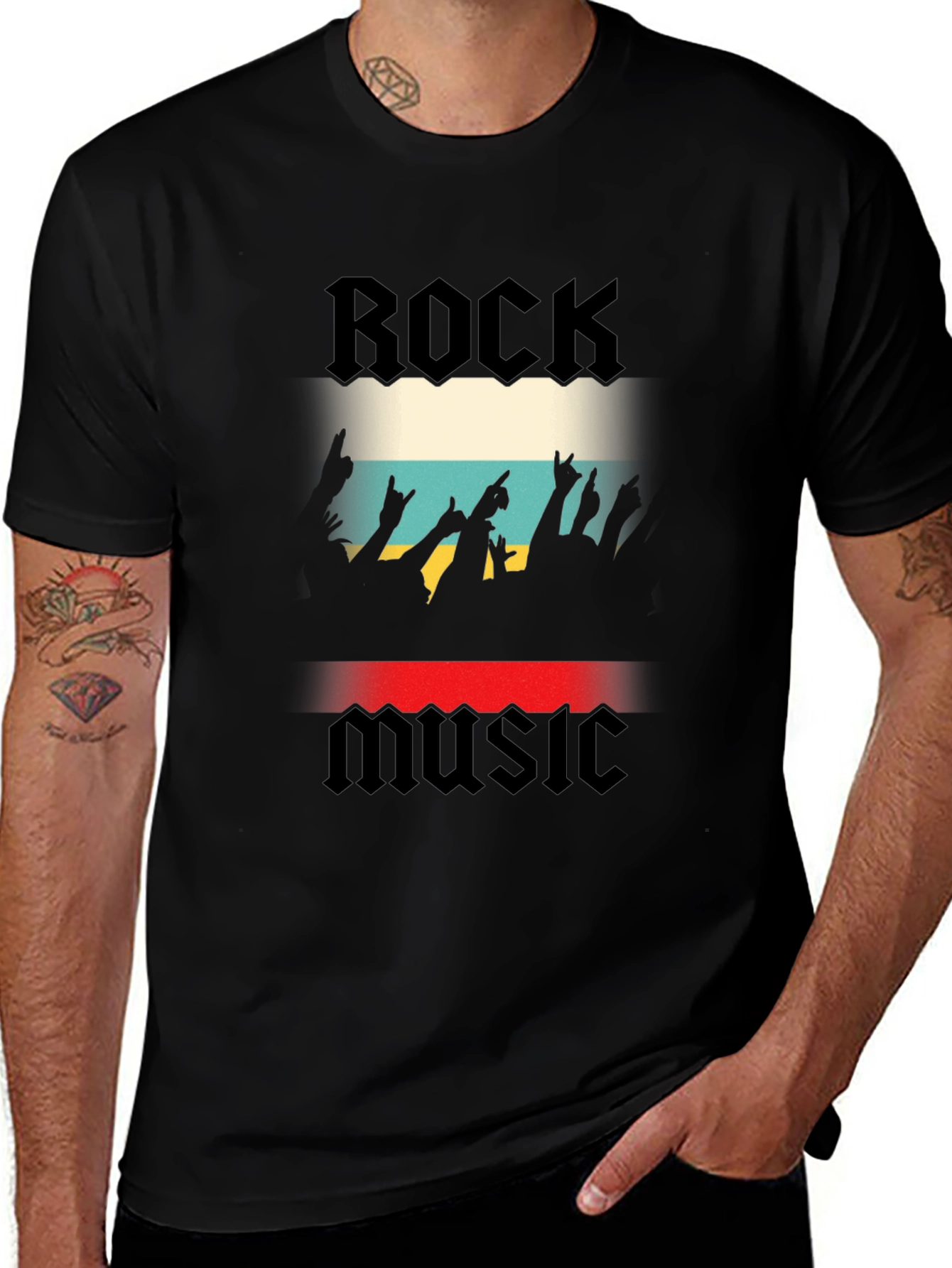 Rock Music Graphic Print Black T-Shirt