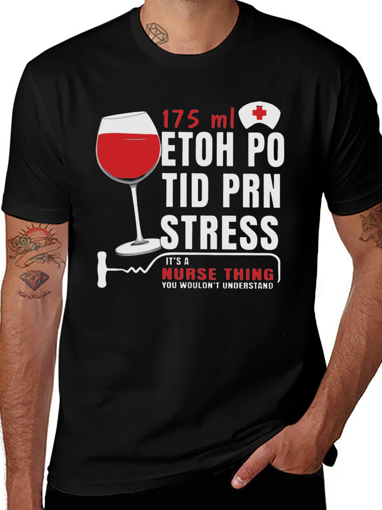 Variant 21 of Nurse Humor T-Shirt: Wine & Medical Rx Design