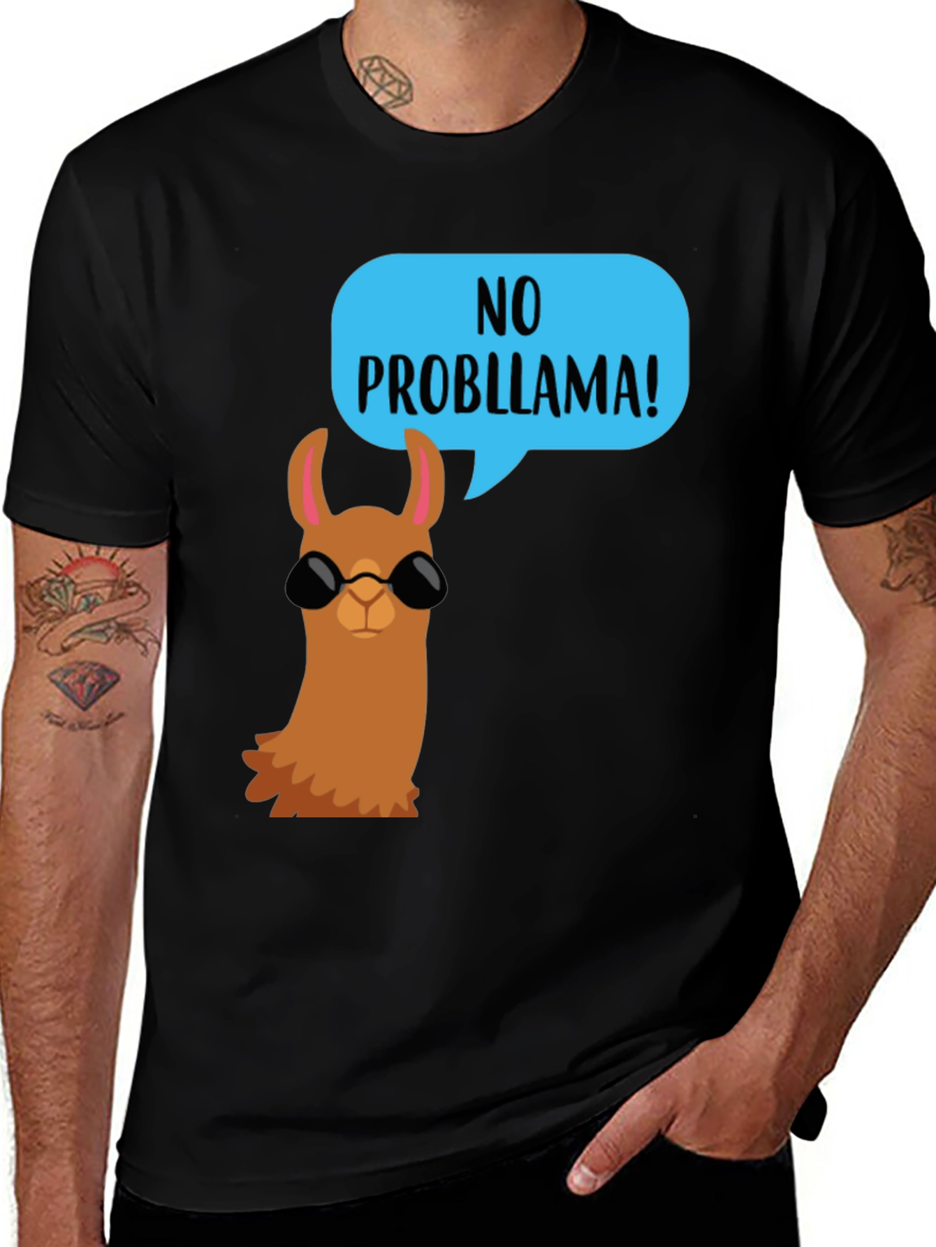 Variant 13 of Cool Llama "No Probllama" Graphic Tee