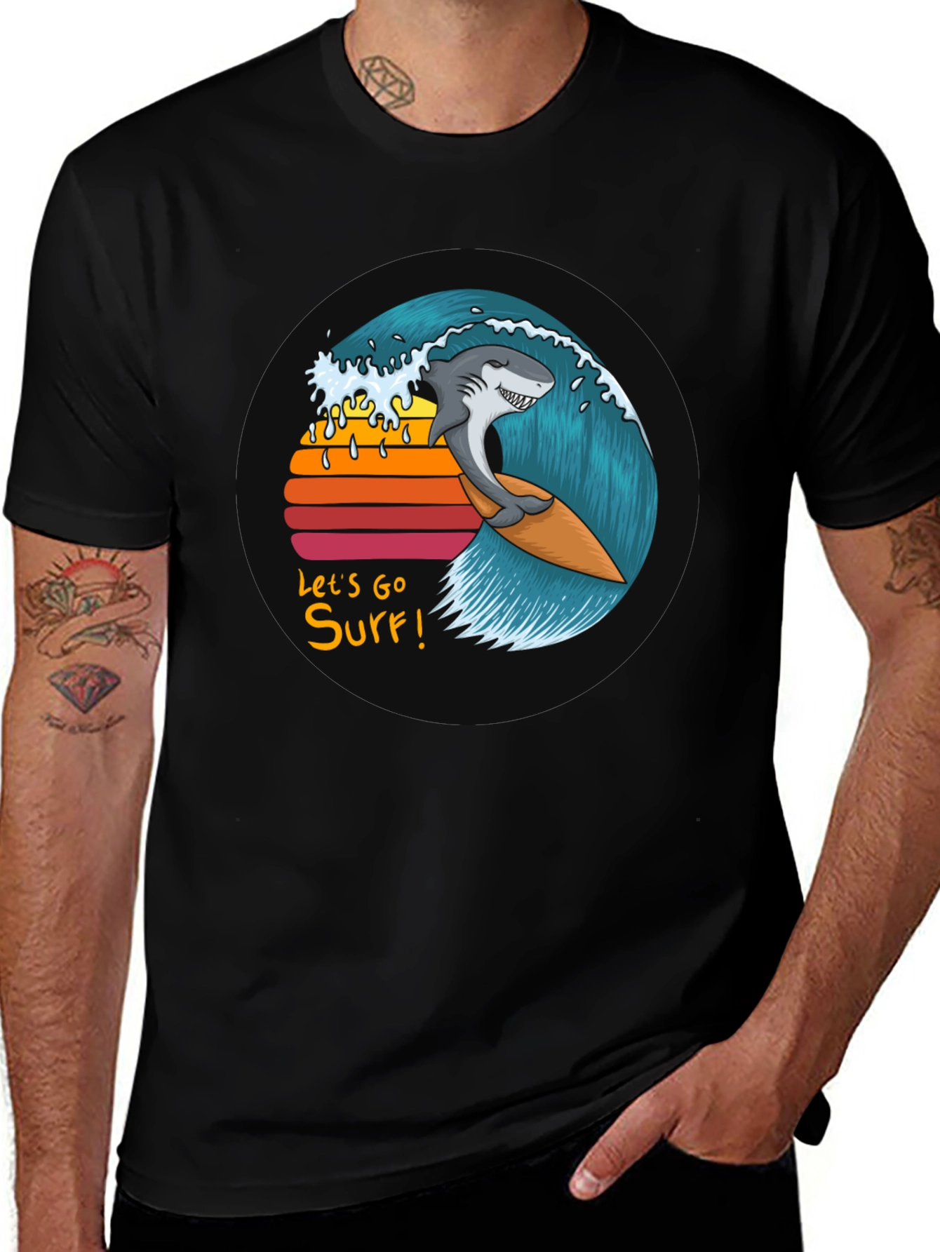 Variant 4 of Shark Surfing Wave Graphic Tee - Let's Go Surf!
