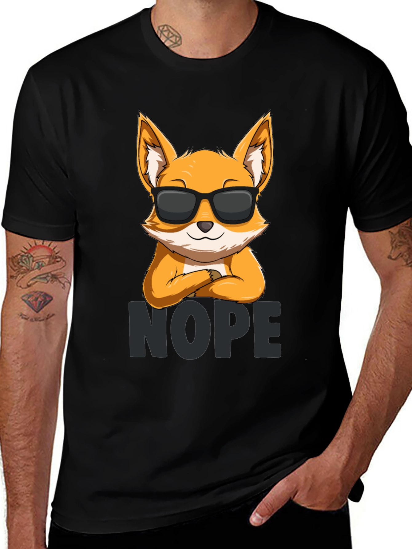 Variant 17 of Cool Fox "Nope" Graphic T-Shirt - Black