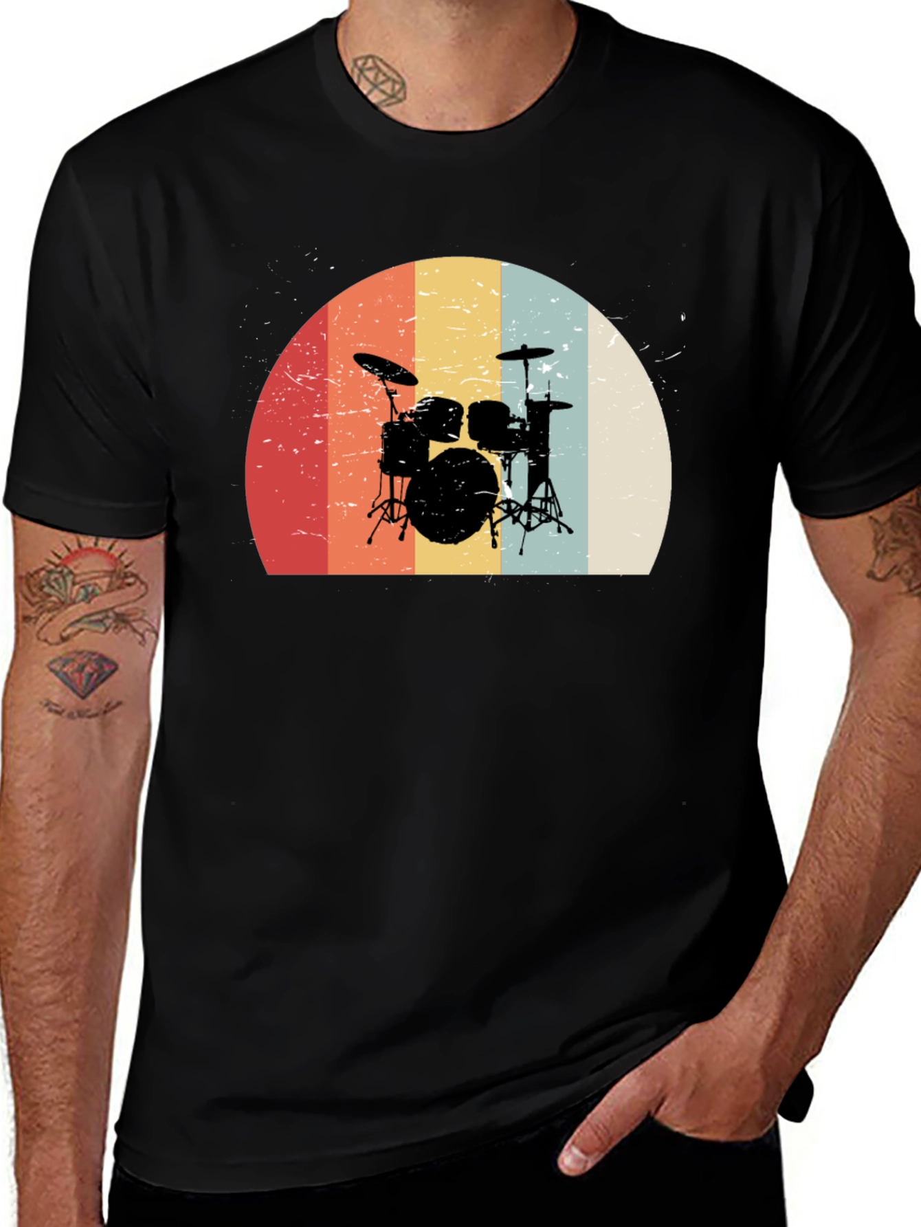 Variant 8 of Retro Drum Set Graphic Tee - Black