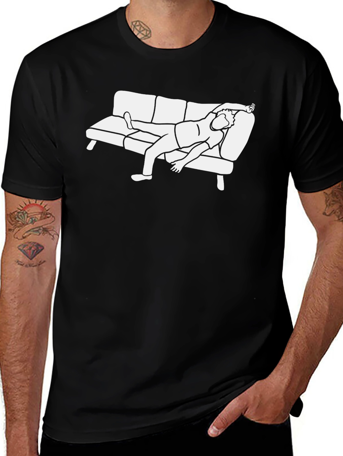 Relaxed Couch Potato Tee - Black Cotton Graphic T-Shirt