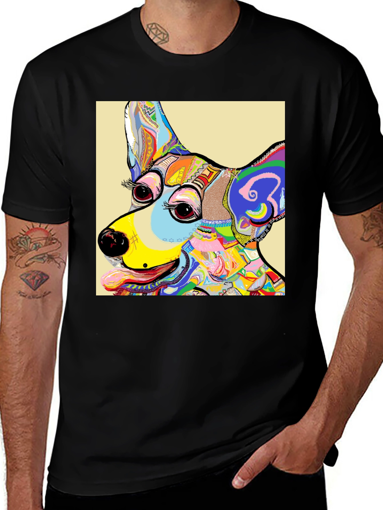 Variant 29 of Dog Art Graphic T-Shirt - Colorful Animal Print Tee