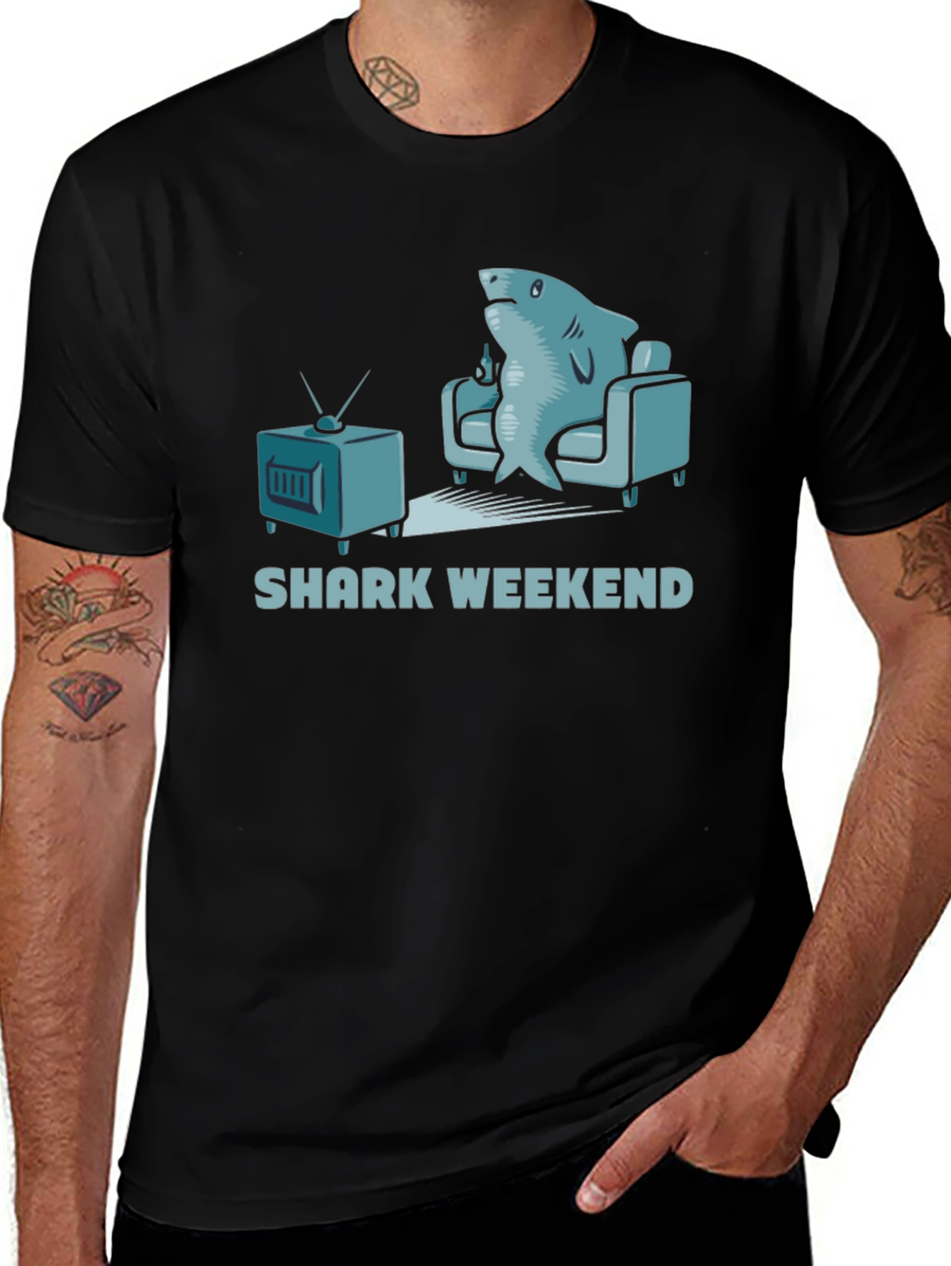 Variant 9 of Shark Weekend Black Graphic Tee