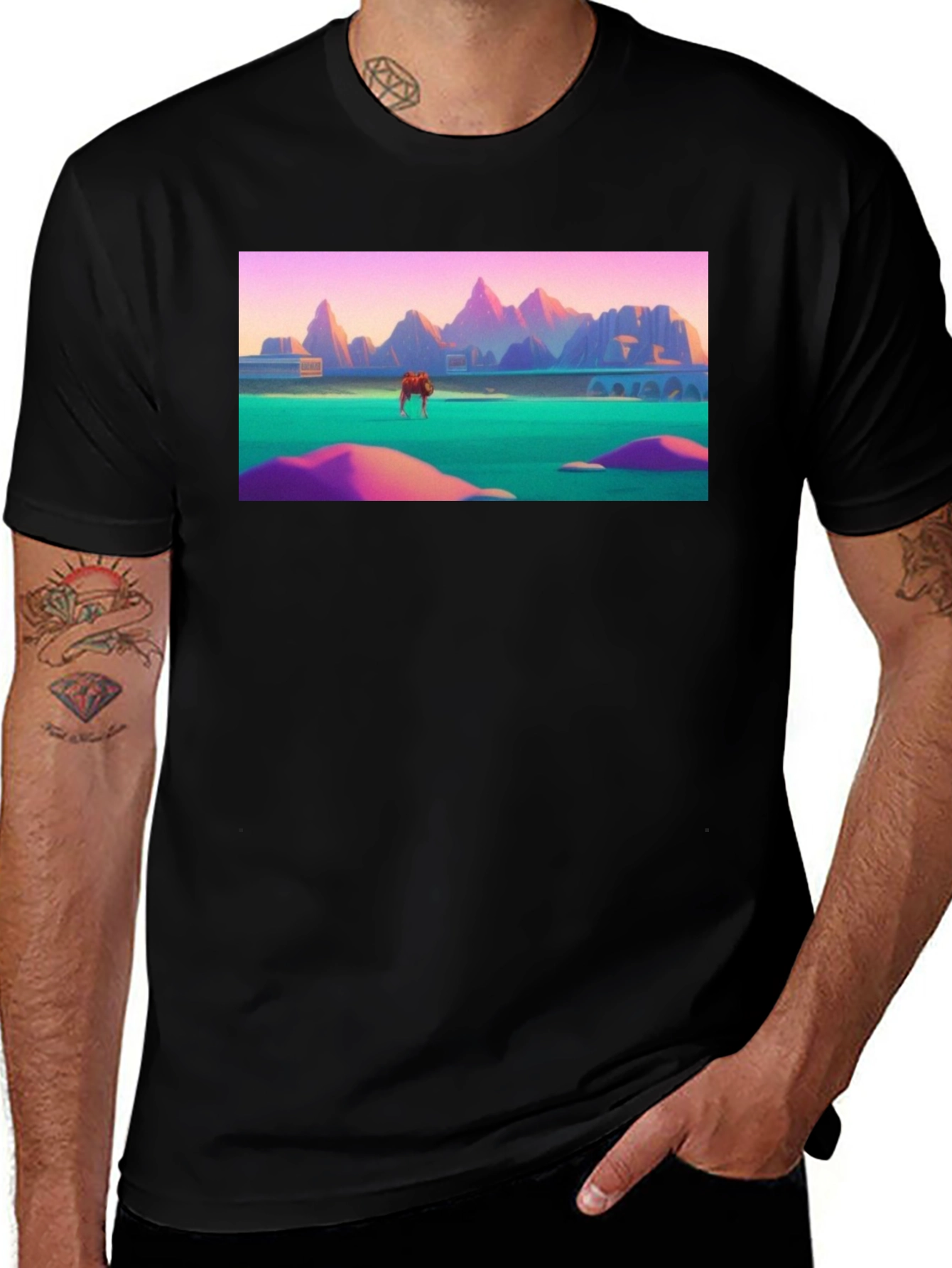Variant 24 of Surreal Landscape Black Cotton Tee