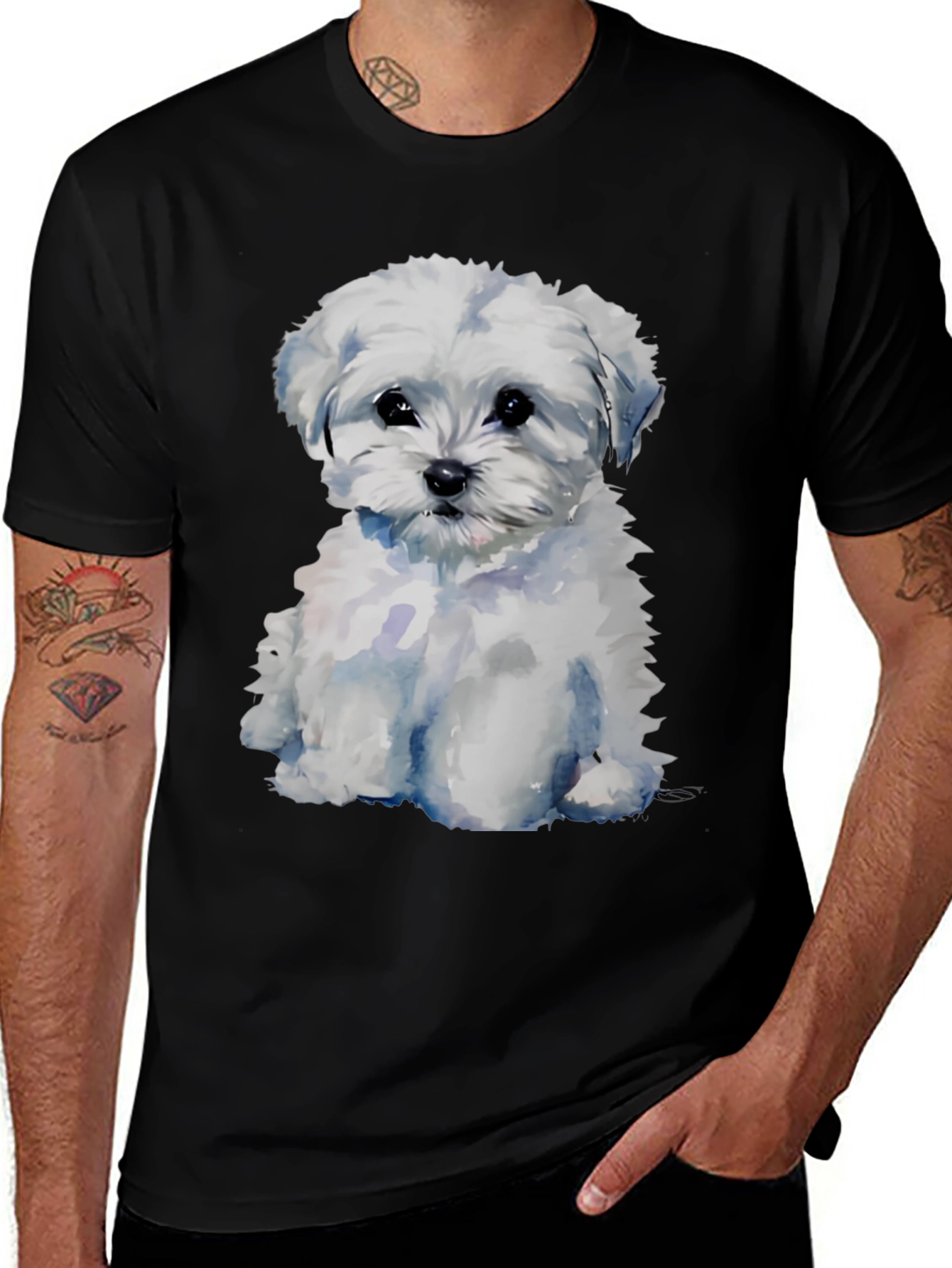 Variant 4 of Maltese Puppy Dog T-Shirt - Cute Watercolor Style