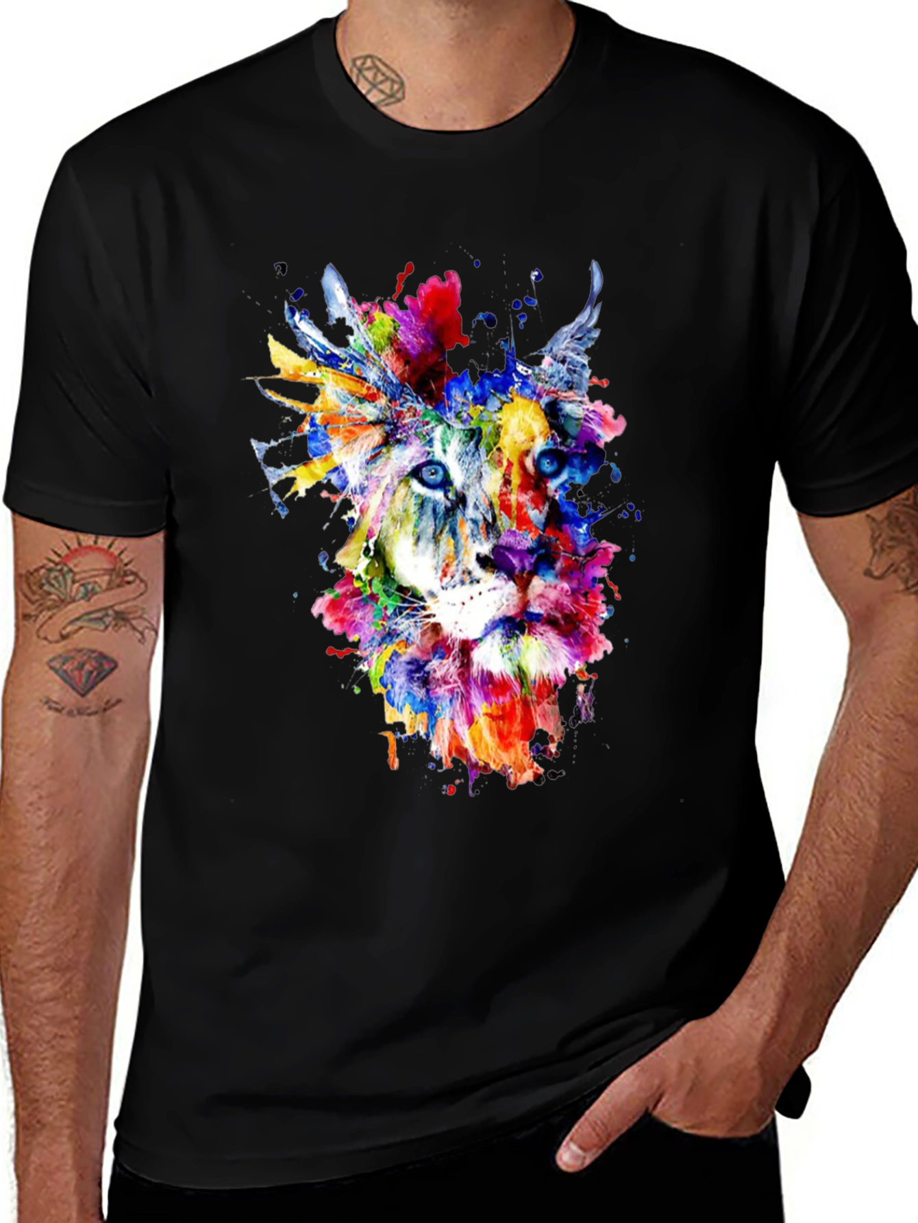 Variant 19 of Abstract Lion Graphic Tee - Men's Black T-Shirt