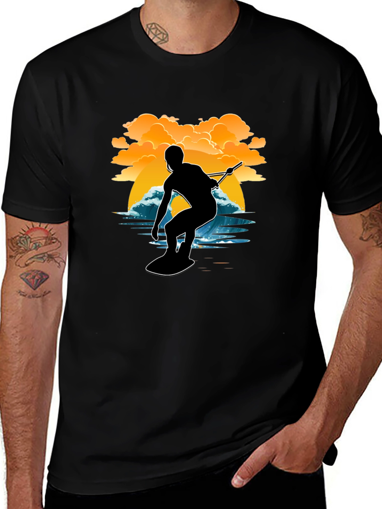 Variant 28 of Wakeboard Sunset Graphic T-Shirt - Black