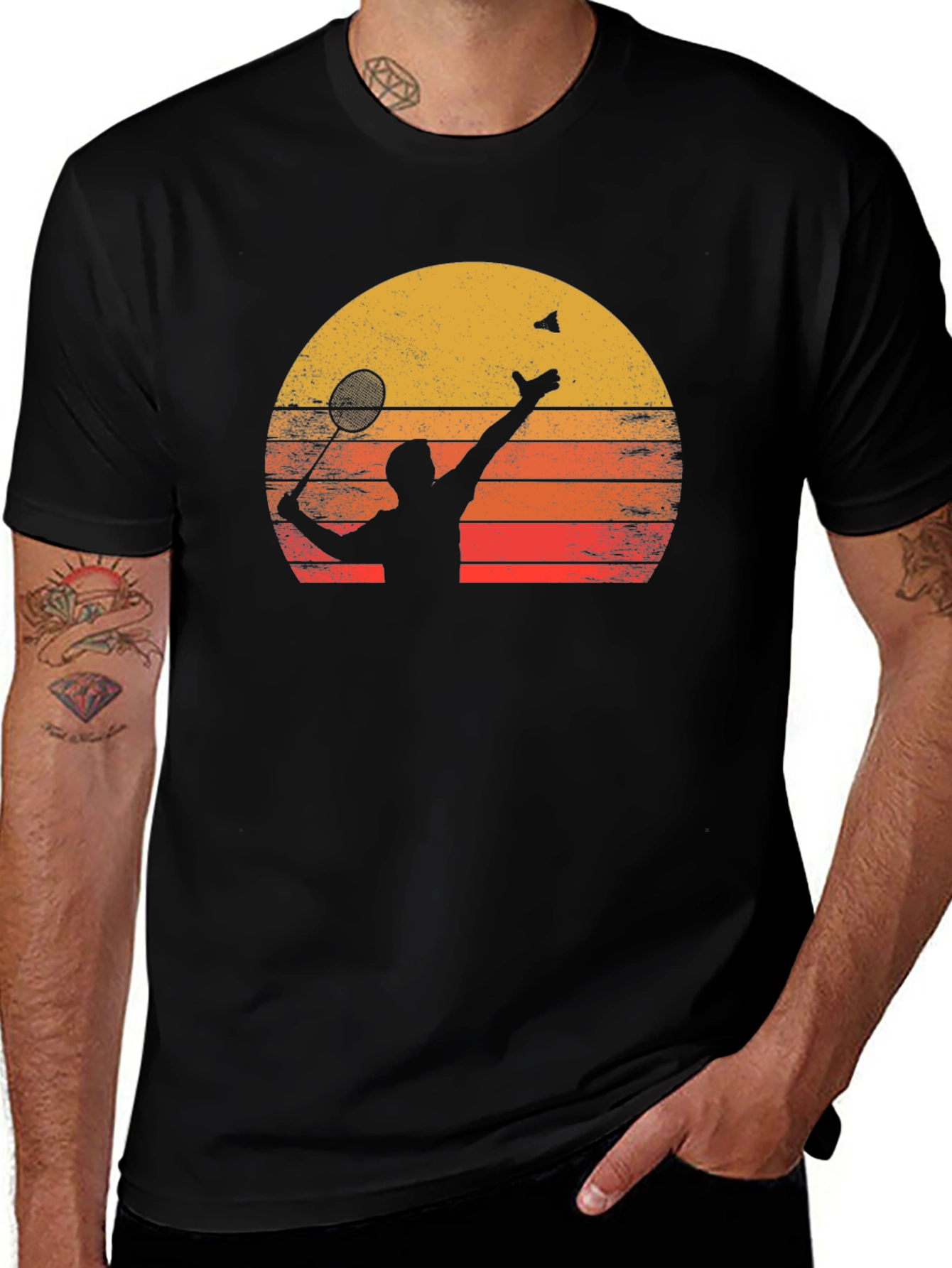 Variant 5 of Badminton Sunset Graphic Tee - Black