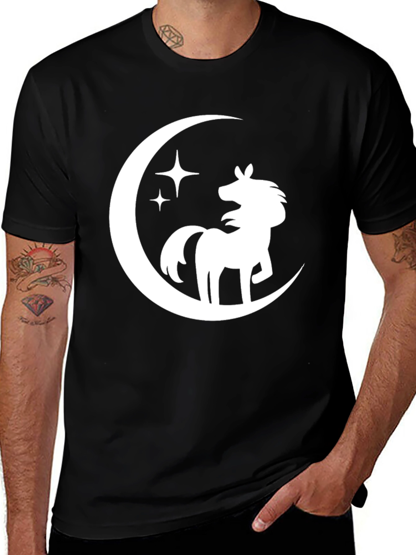 Black Unicorn Moon Graphic Tee - Stylish Black T-Shirt main image