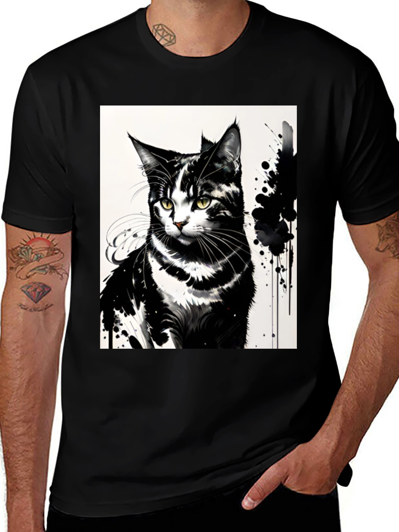 Variant 4 of Black Cat Art Graphic Tee - Unisex